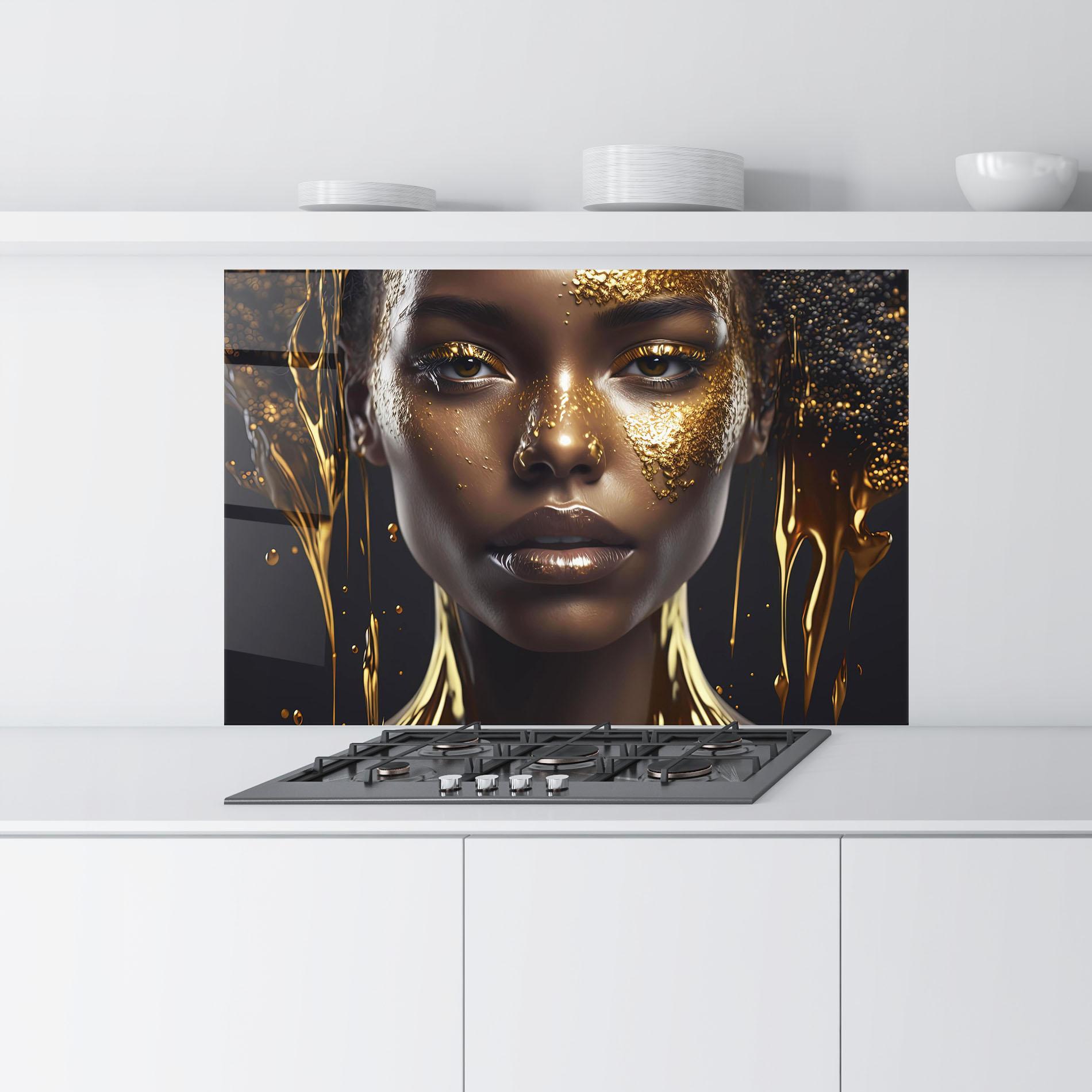 Panou Sticla Bucatarie Gold Portrait Falling mockup 9