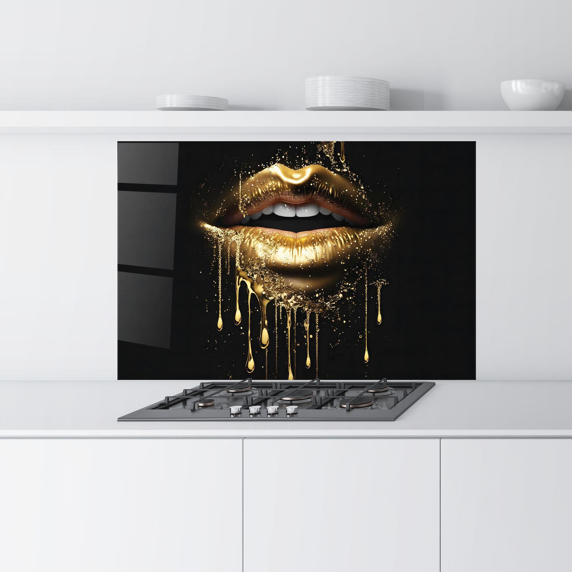 Panou Sticla Bucatarie Golden Luxury Lips mockup 9