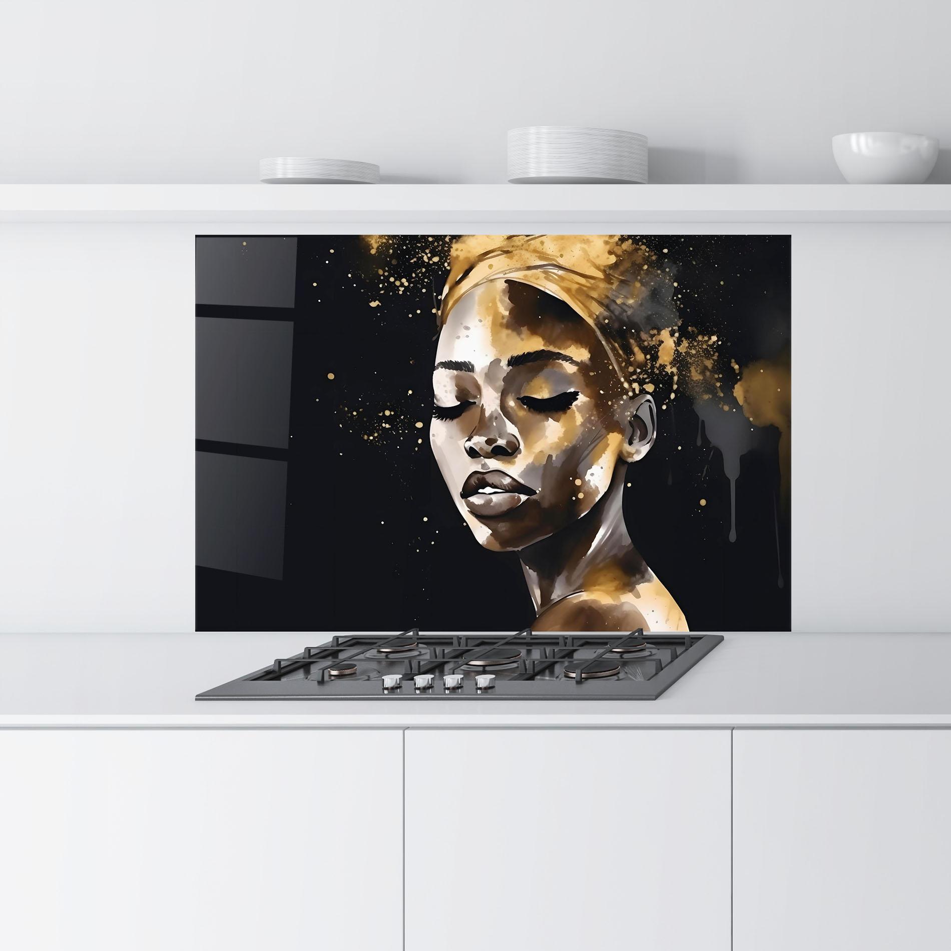 Panou Sticla Bucatarie Stylish Gold African mockup 9