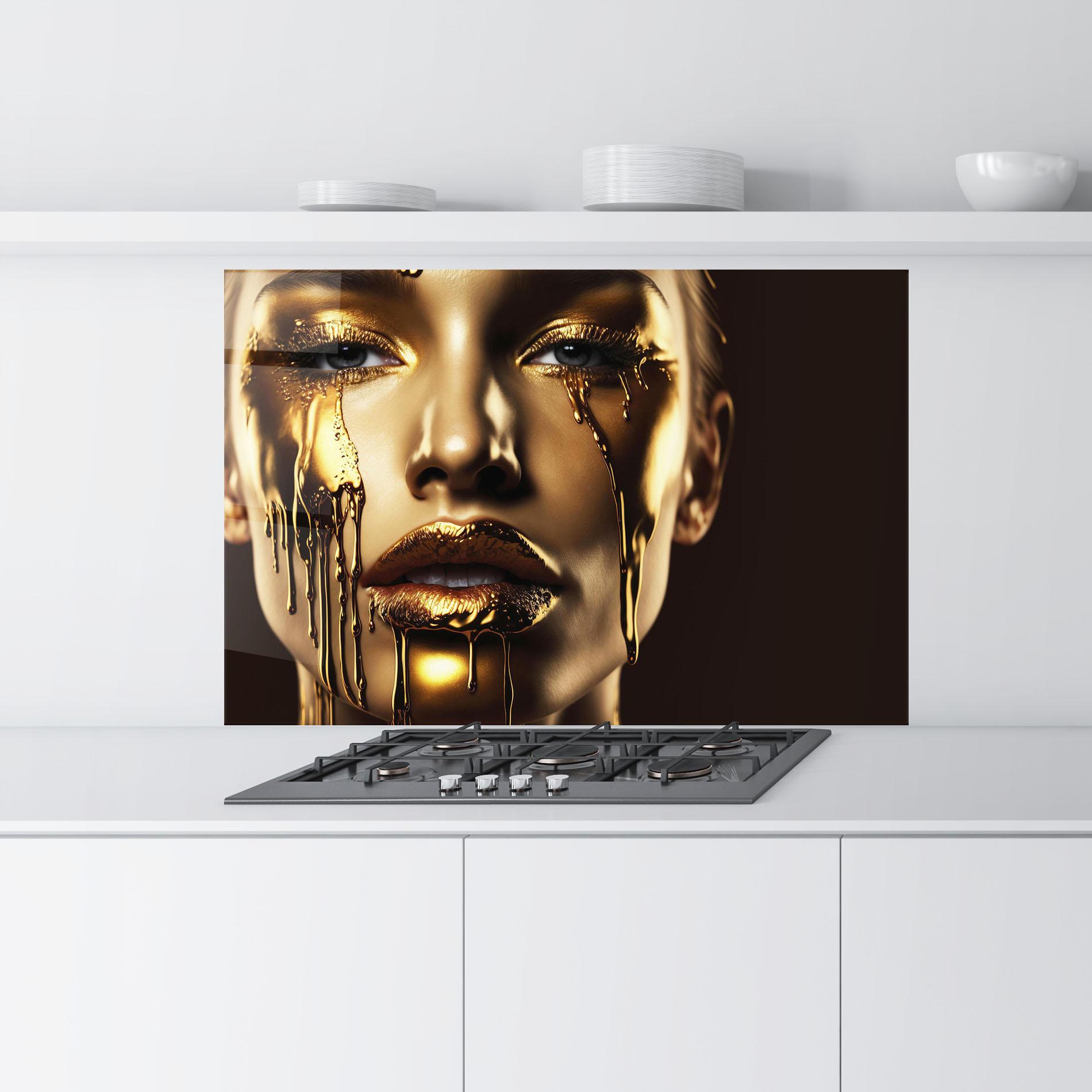 Panou Sticla Bucatarie Yellow Dripping Gold mockup 9