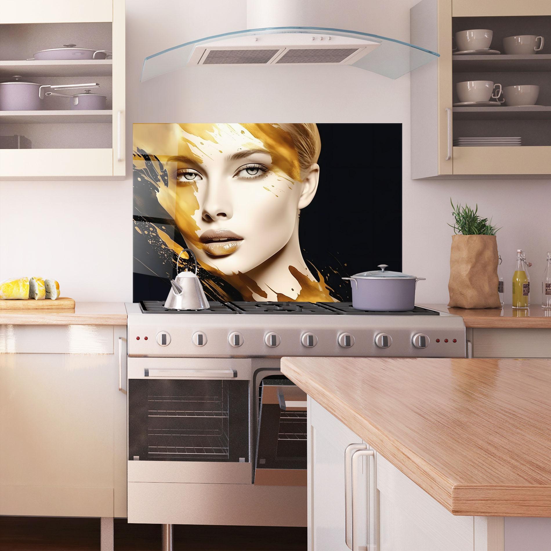 Panou Sticla Bucatarie Blonde Gold Woman mockup 1