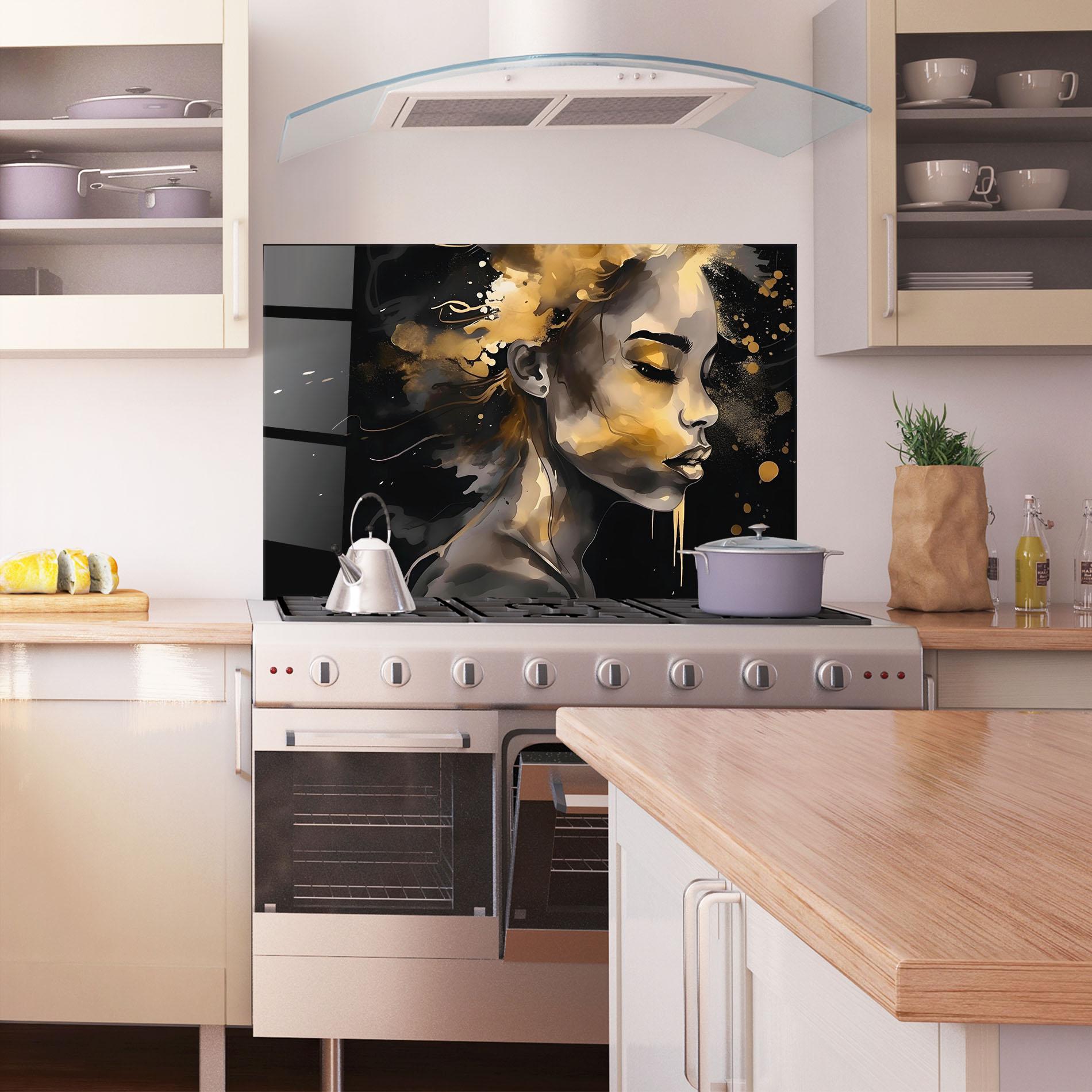 Panou Sticla Bucatarie Gold Stylish Modern mockup 1