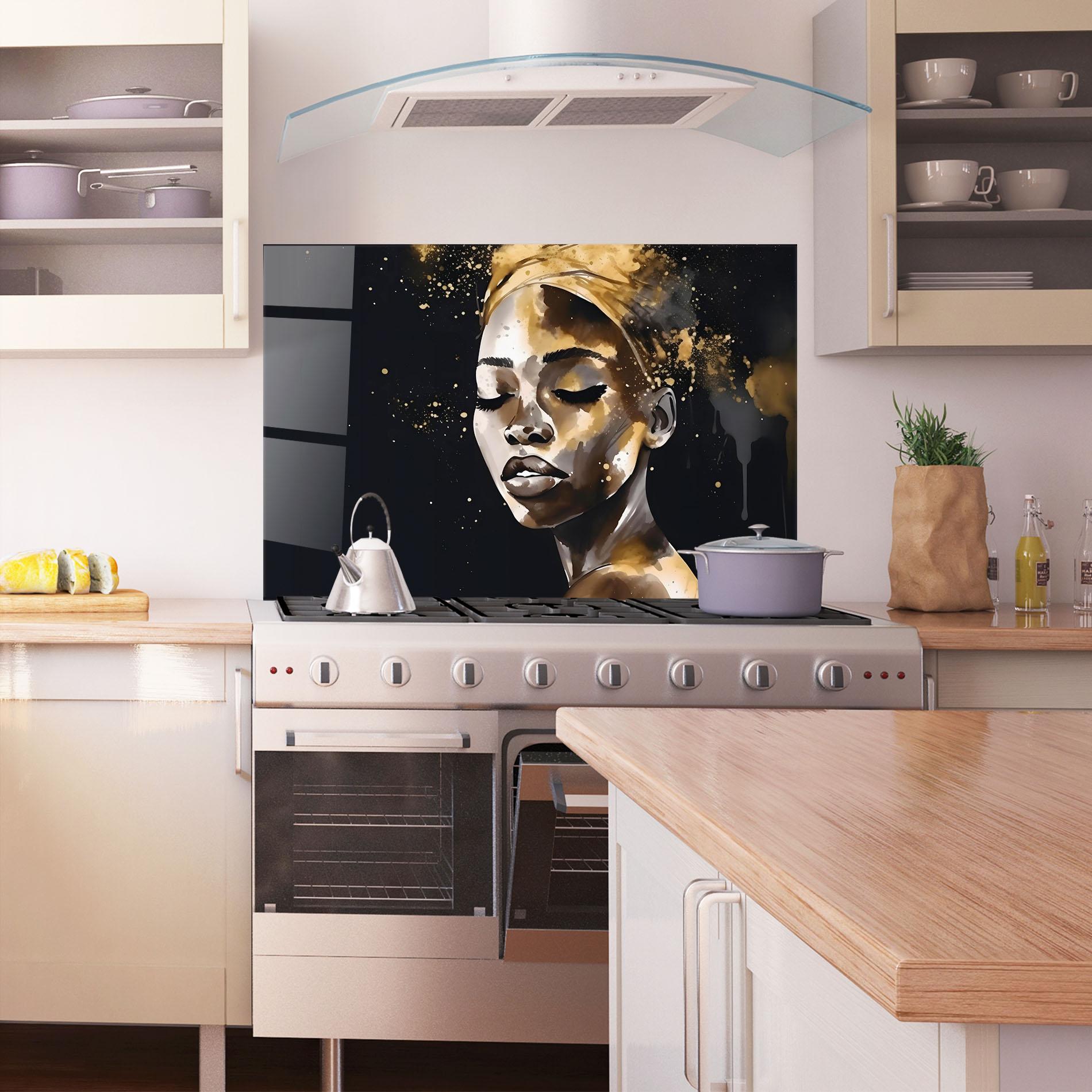 Panou Sticla Bucatarie Stylish Gold African mockup 1