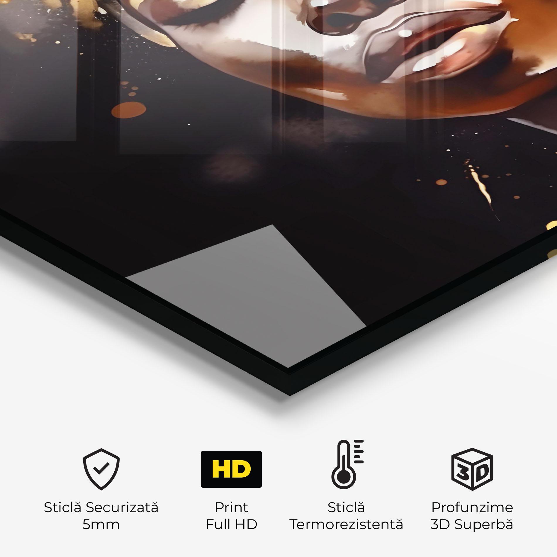 Panou Sticla Bucatarie Abstract Gold Woman mockup 2