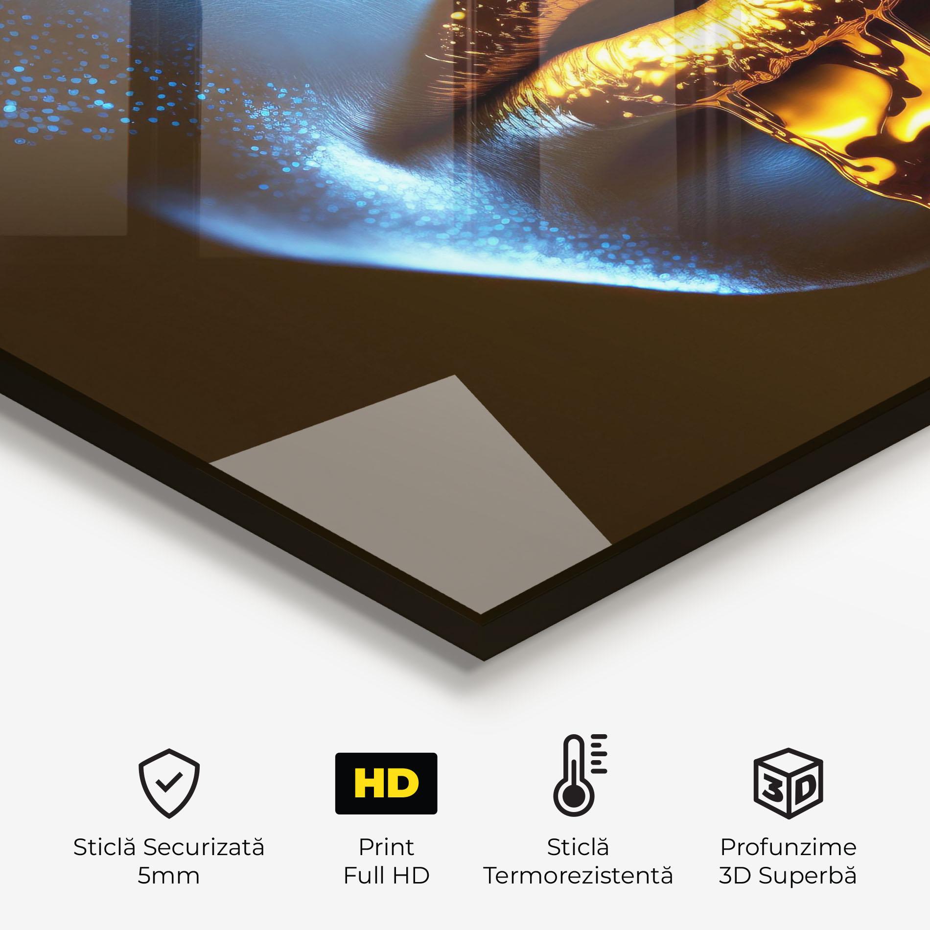 Panou Sticla Bucatarie Blue Gold Lips mockup 2