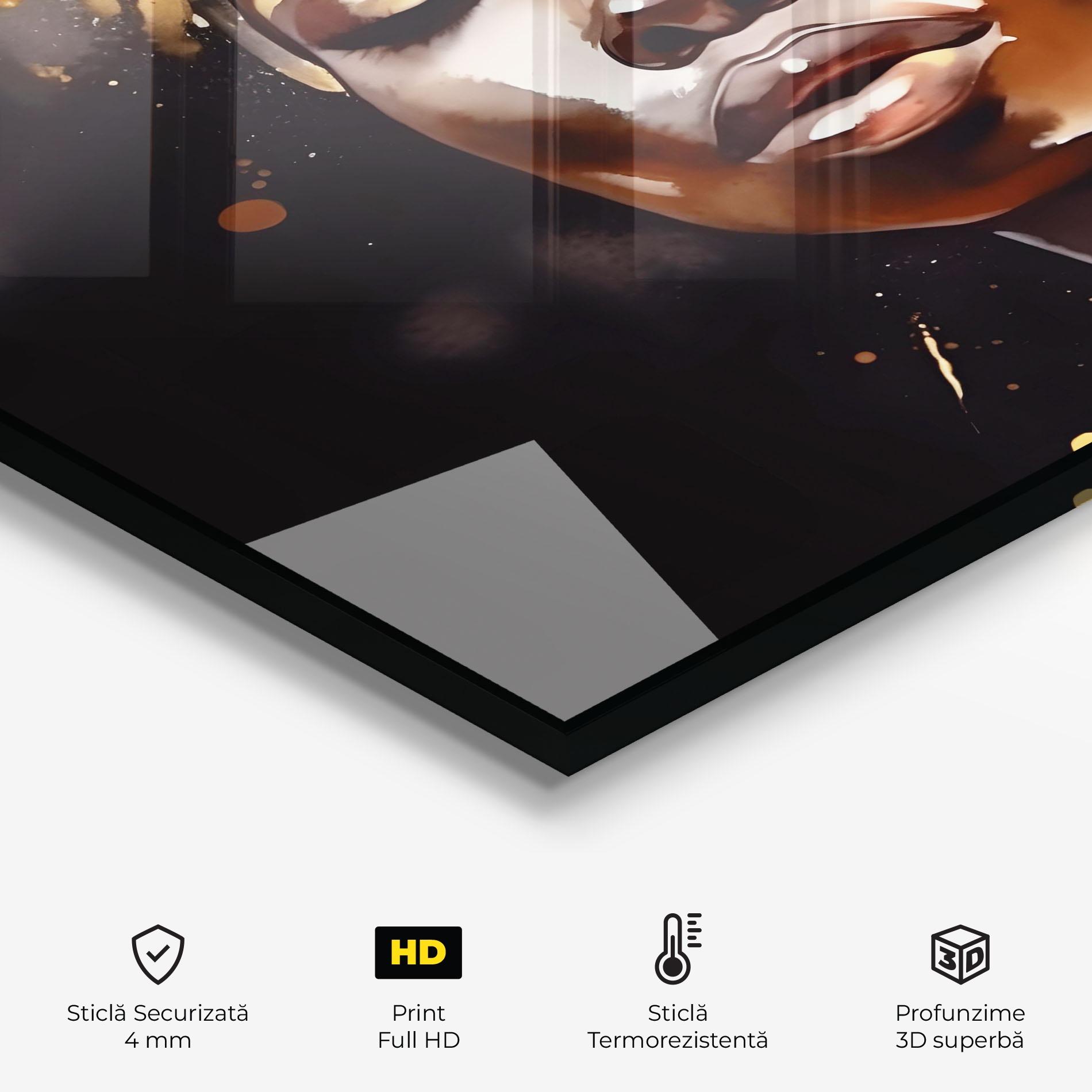 Panou Sticla Bucatarie Abstract Gold Woman mockup 2