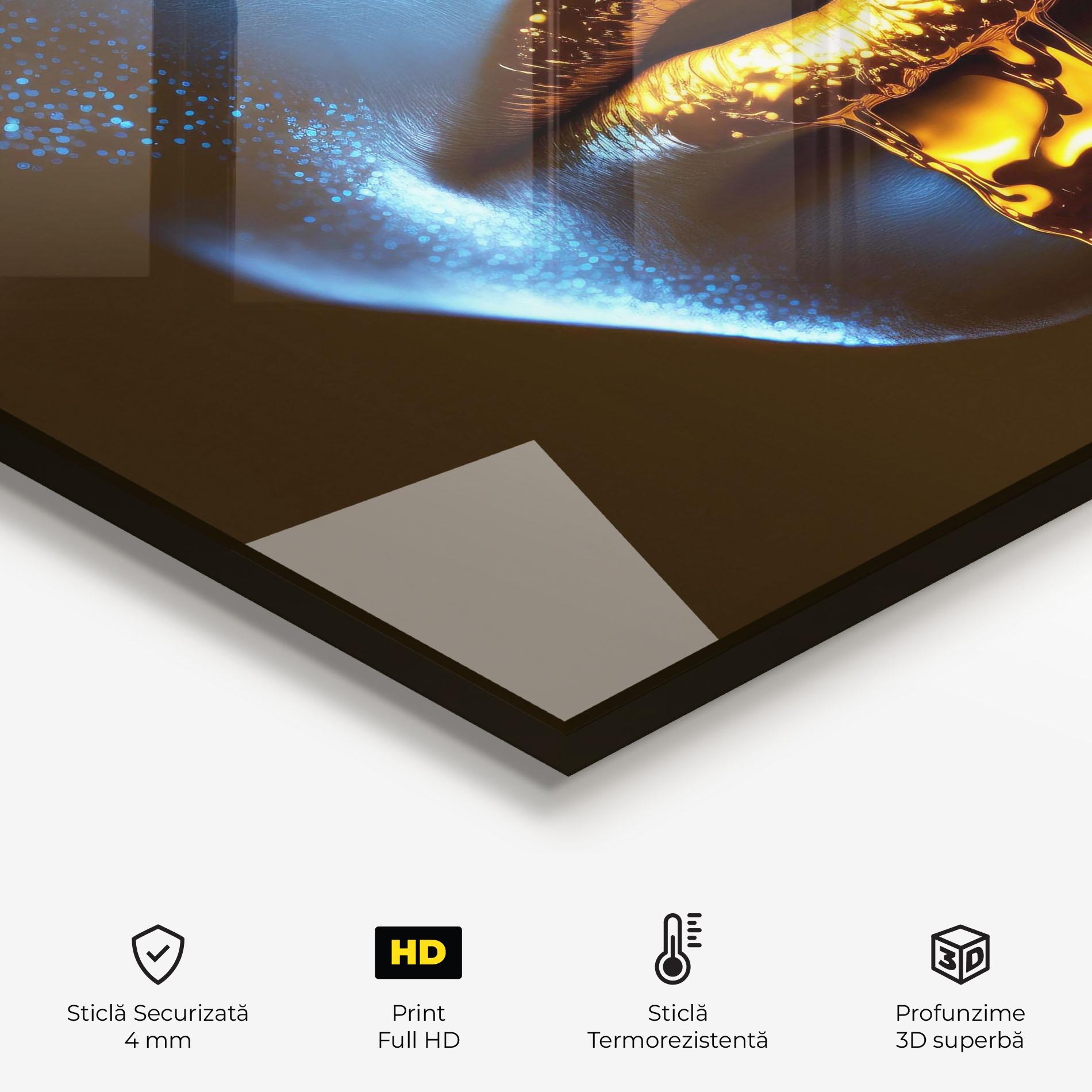 Panou Sticla Bucatarie Blue Gold Lips mockup 2