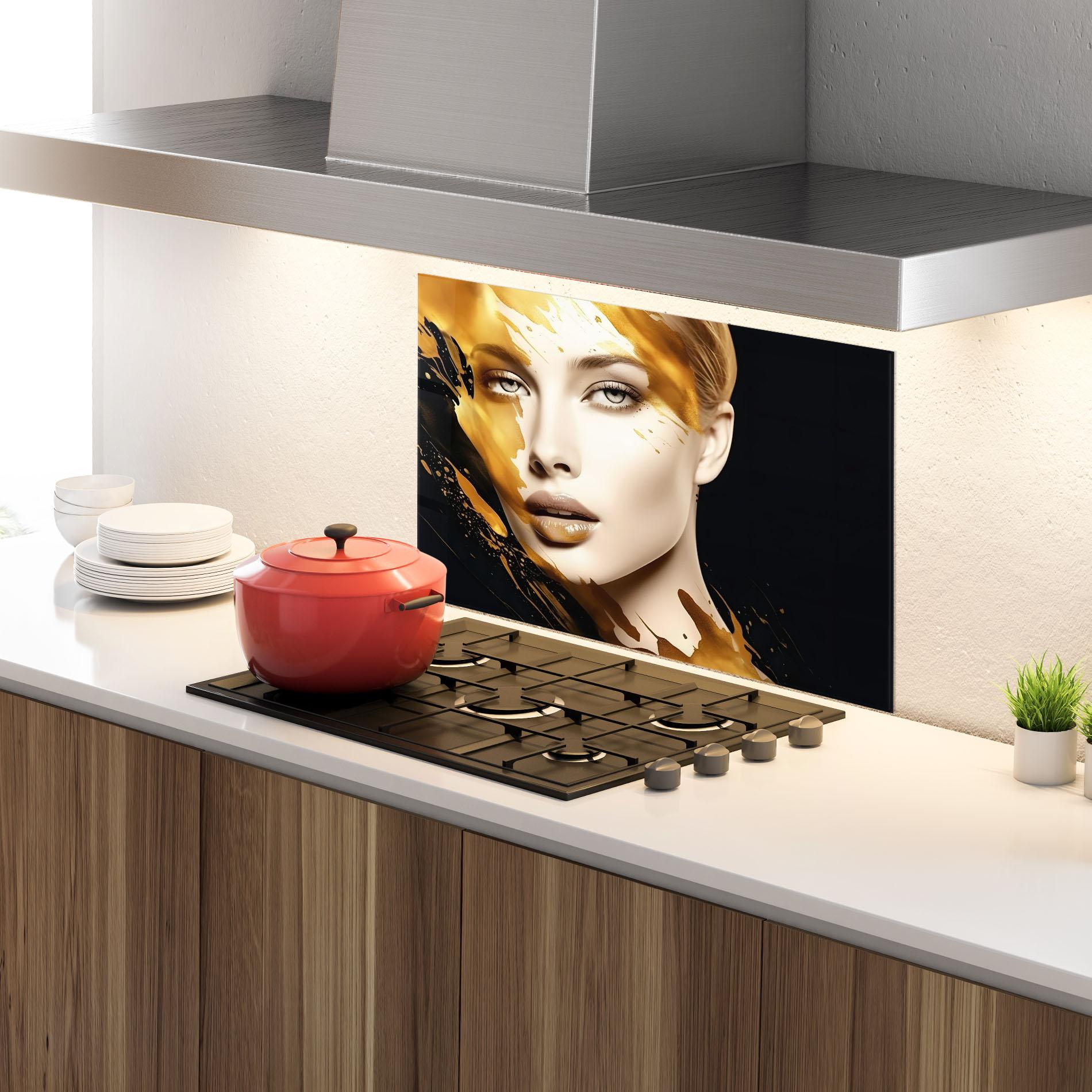 Panou Sticla Bucatarie Blonde Gold Woman mockup 4