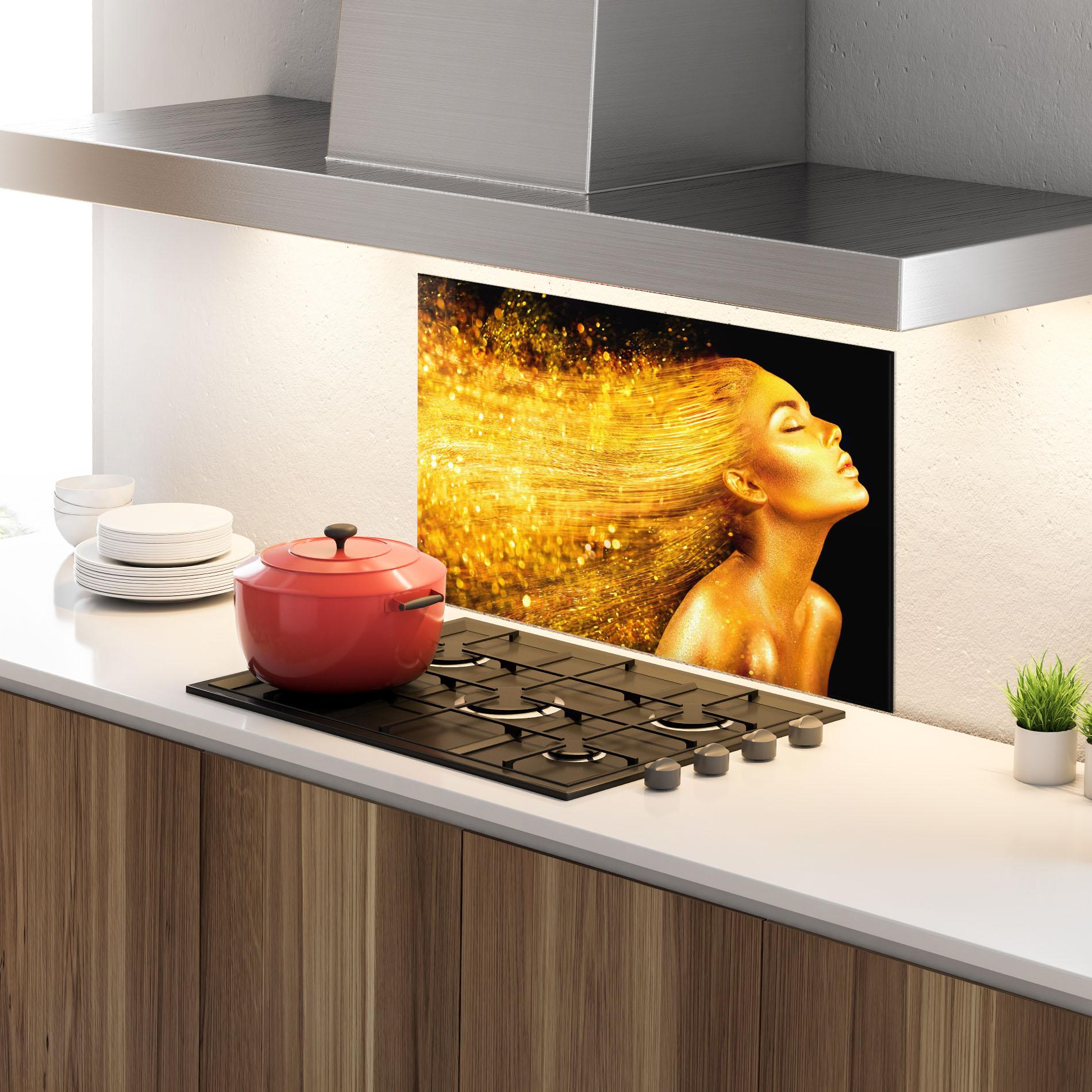 Panou Sticla Bucatarie Golden Girl mockup 4