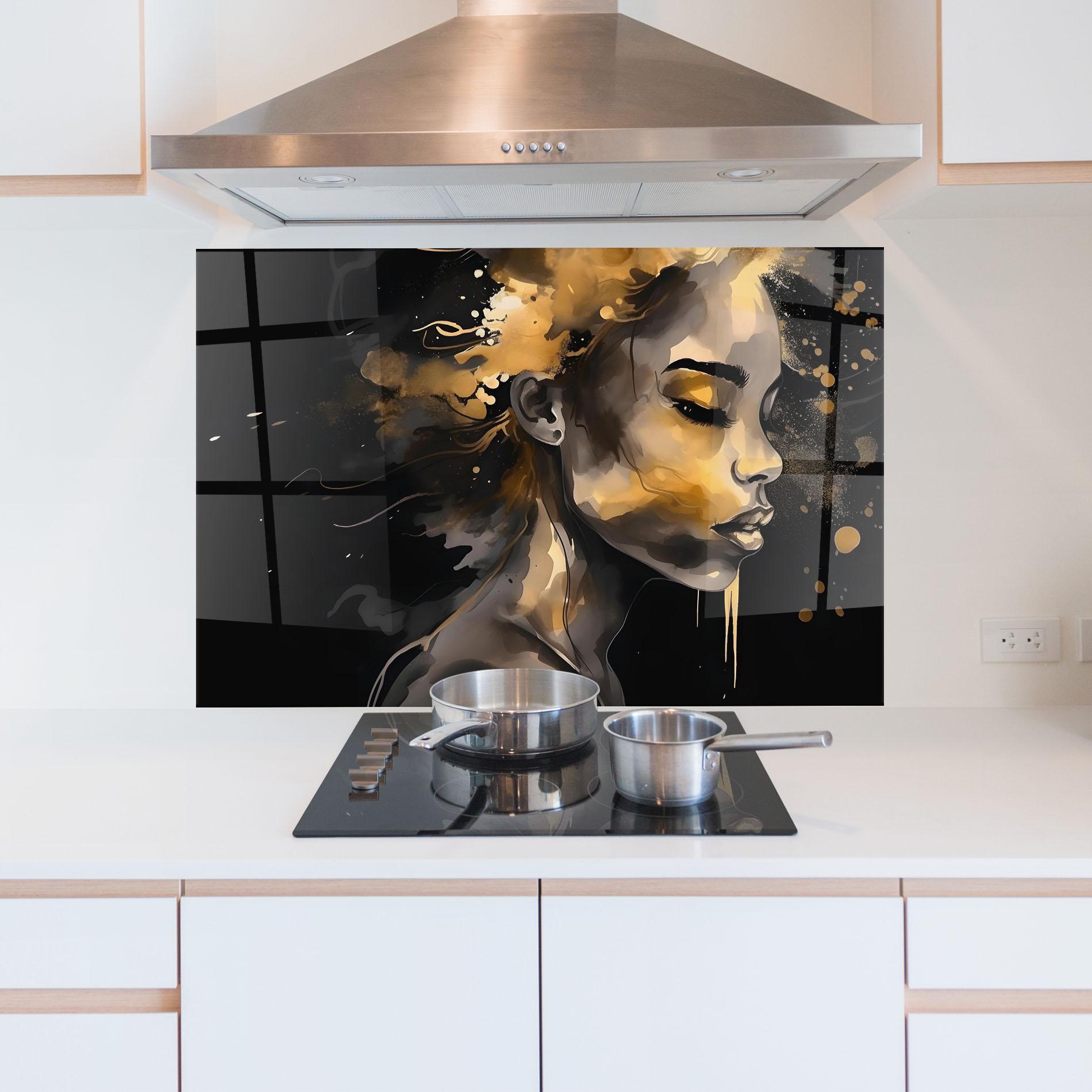 Panou Sticla Bucatarie Gold Stylish Modern mockup 5