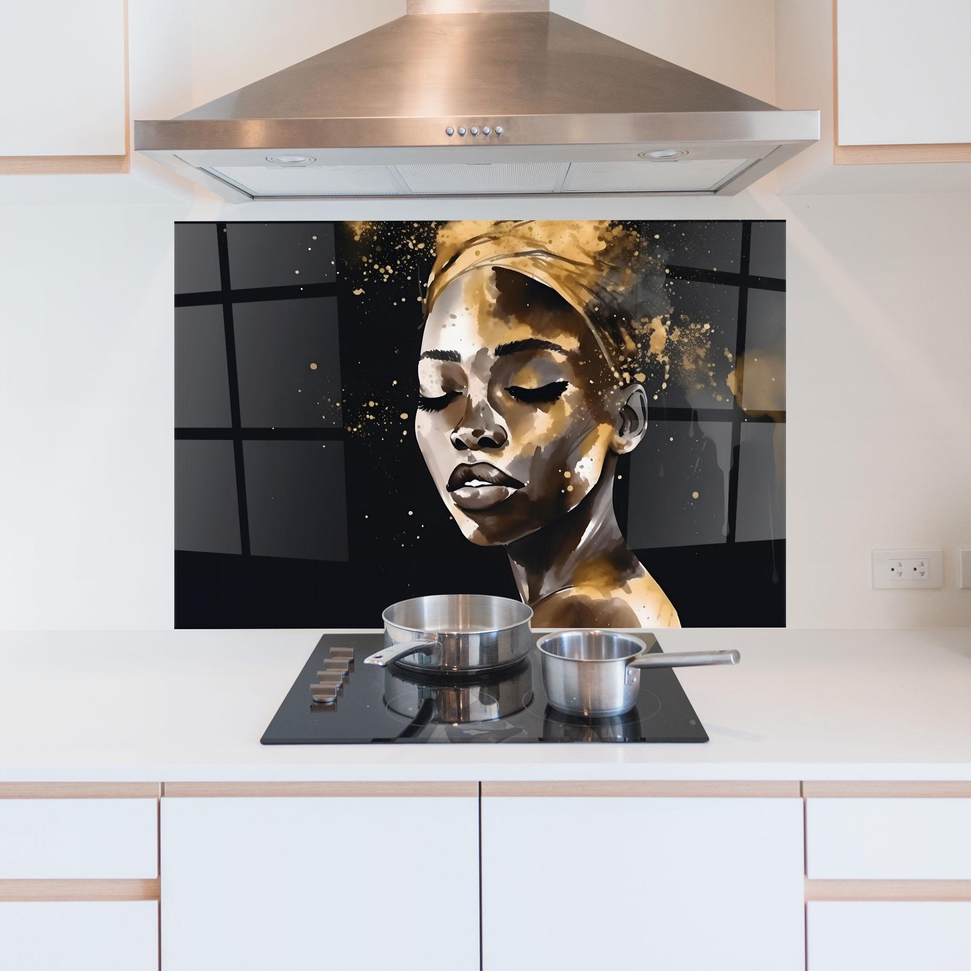 Panou Sticla Bucatarie Stylish Gold African mockup 5