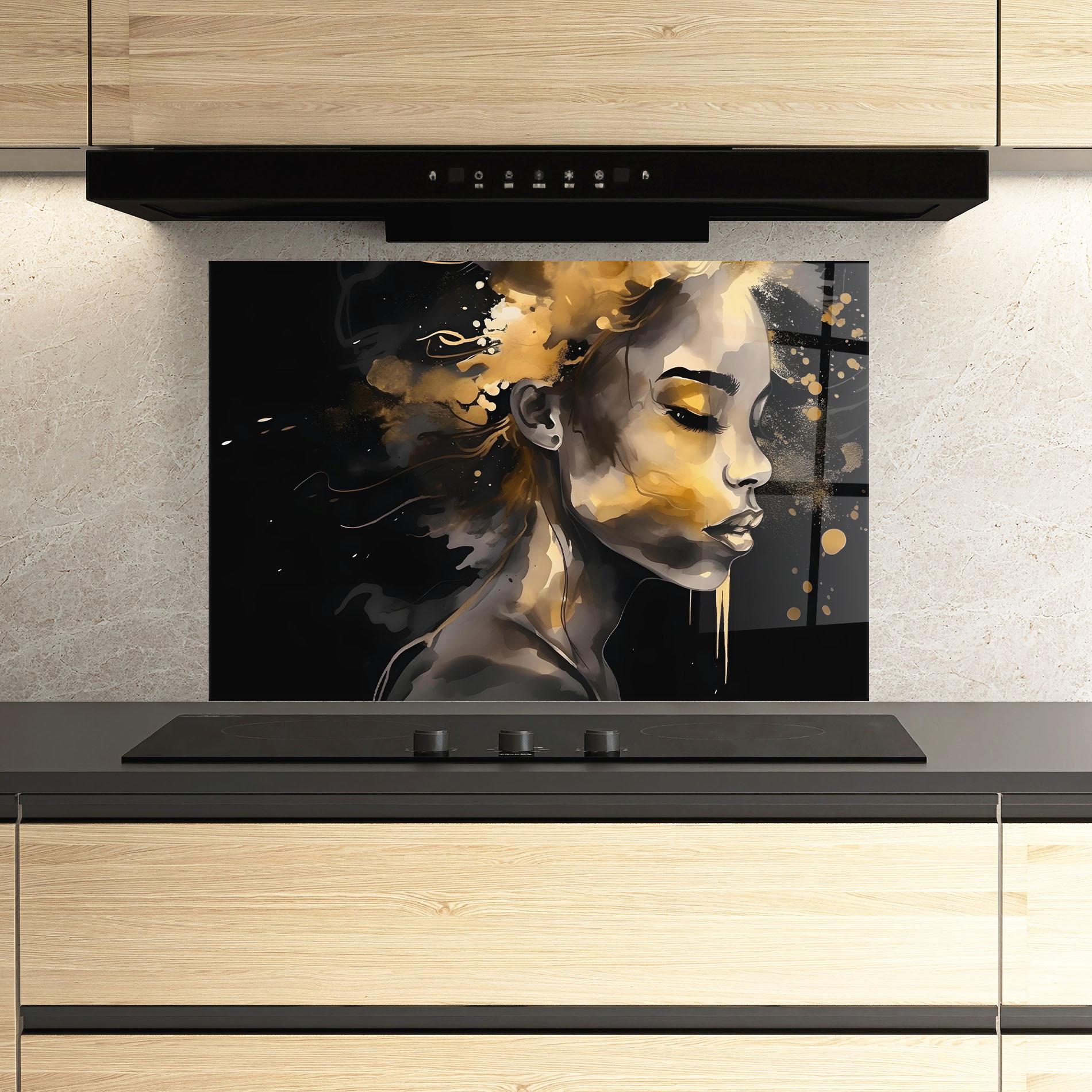 Panou Sticla Bucatarie Gold Stylish Modern mockup 3