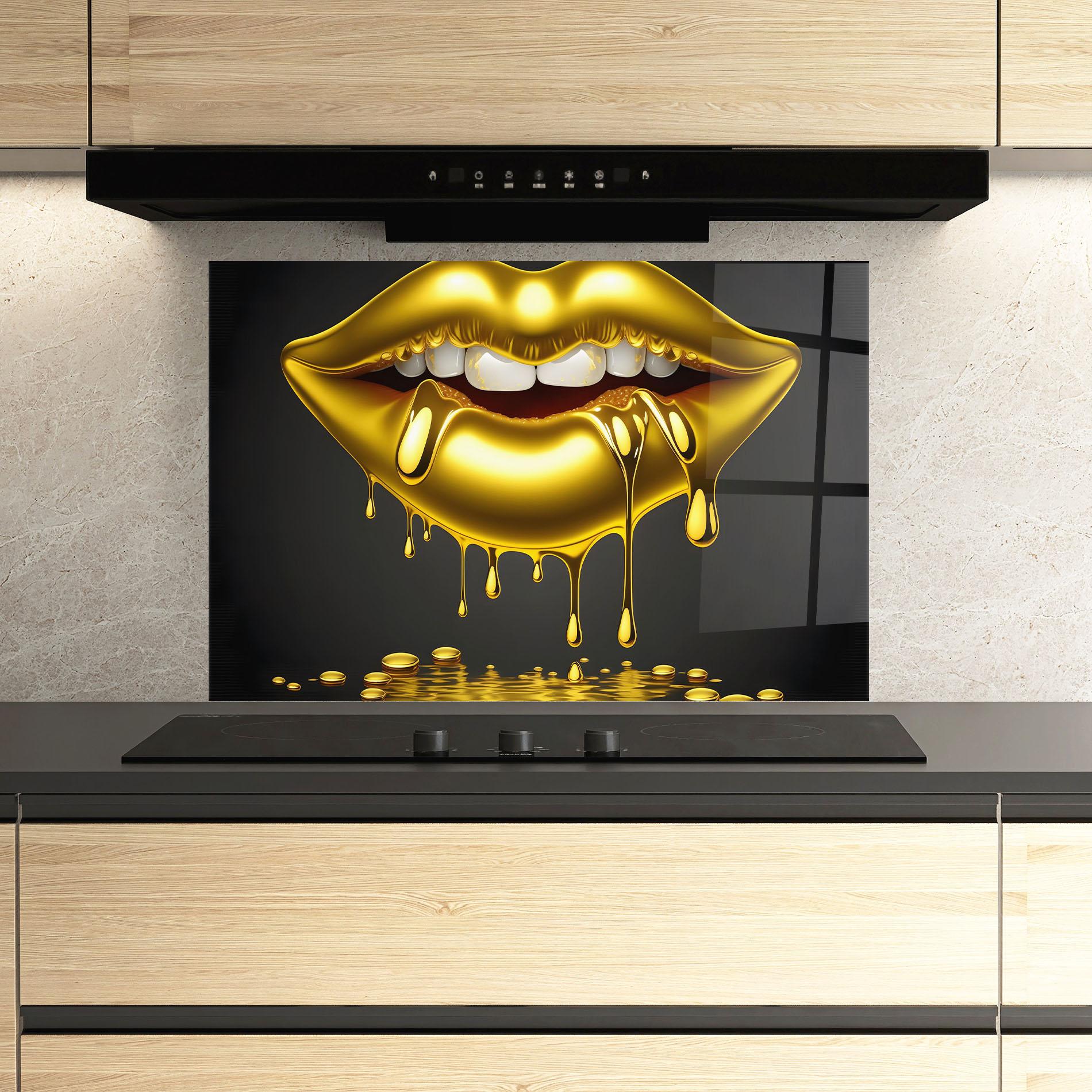 Panou Sticla Bucatarie Pop Gold Lips mockup 3