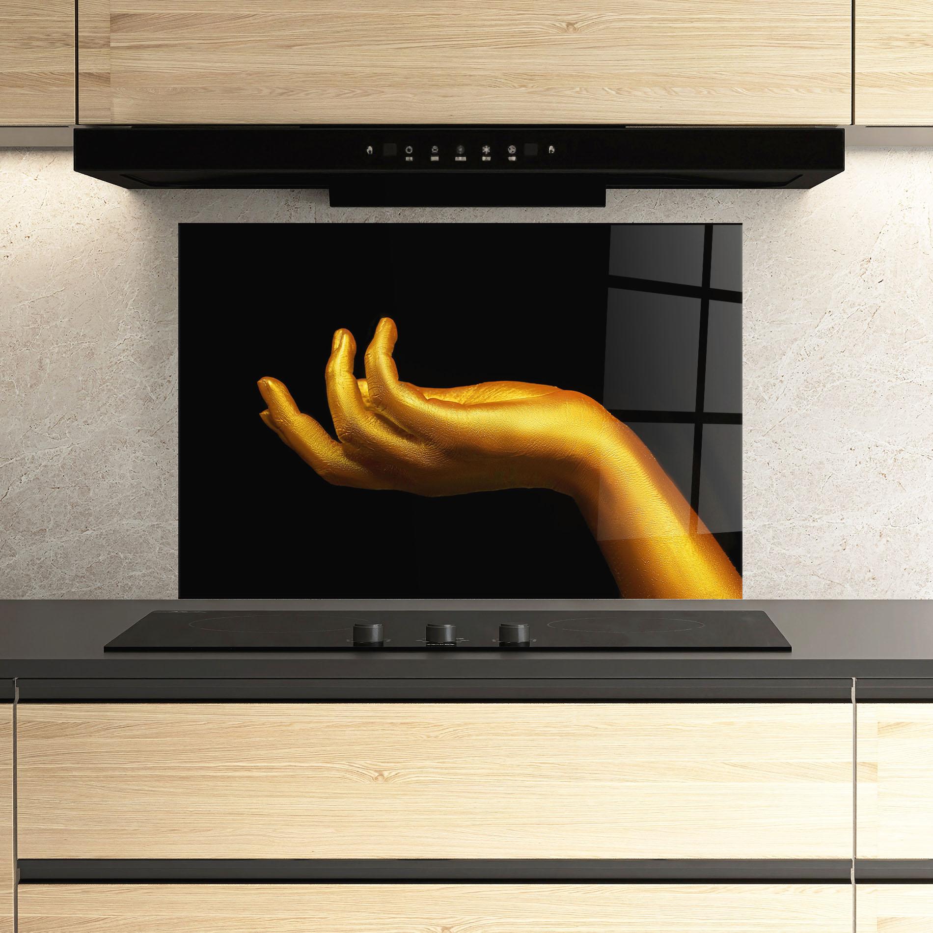 Panou Sticla Bucatarie Strong Gold Hand mockup 3