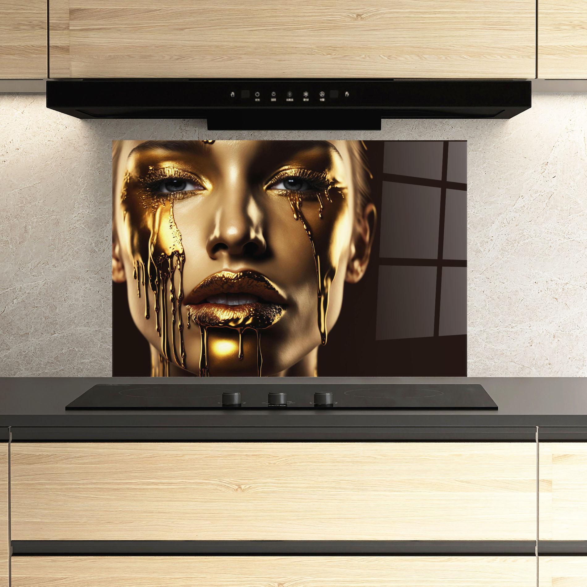 Panou Sticla Bucatarie Yellow Dripping Gold mockup 3