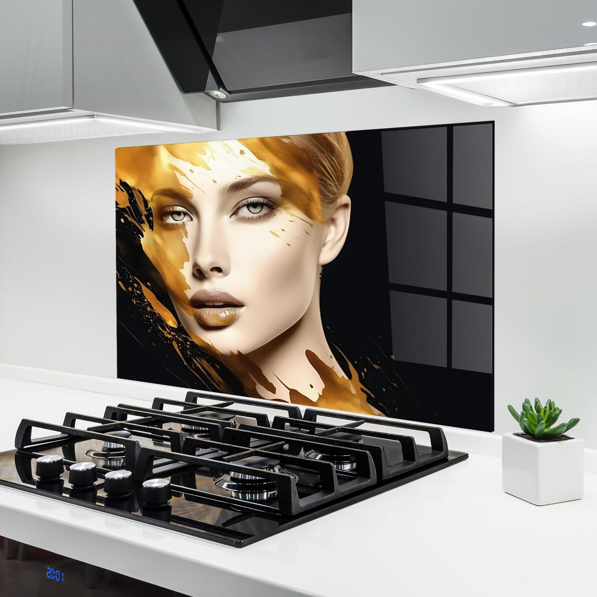 Panou Sticla Bucatarie Blonde Gold Woman mockup 6