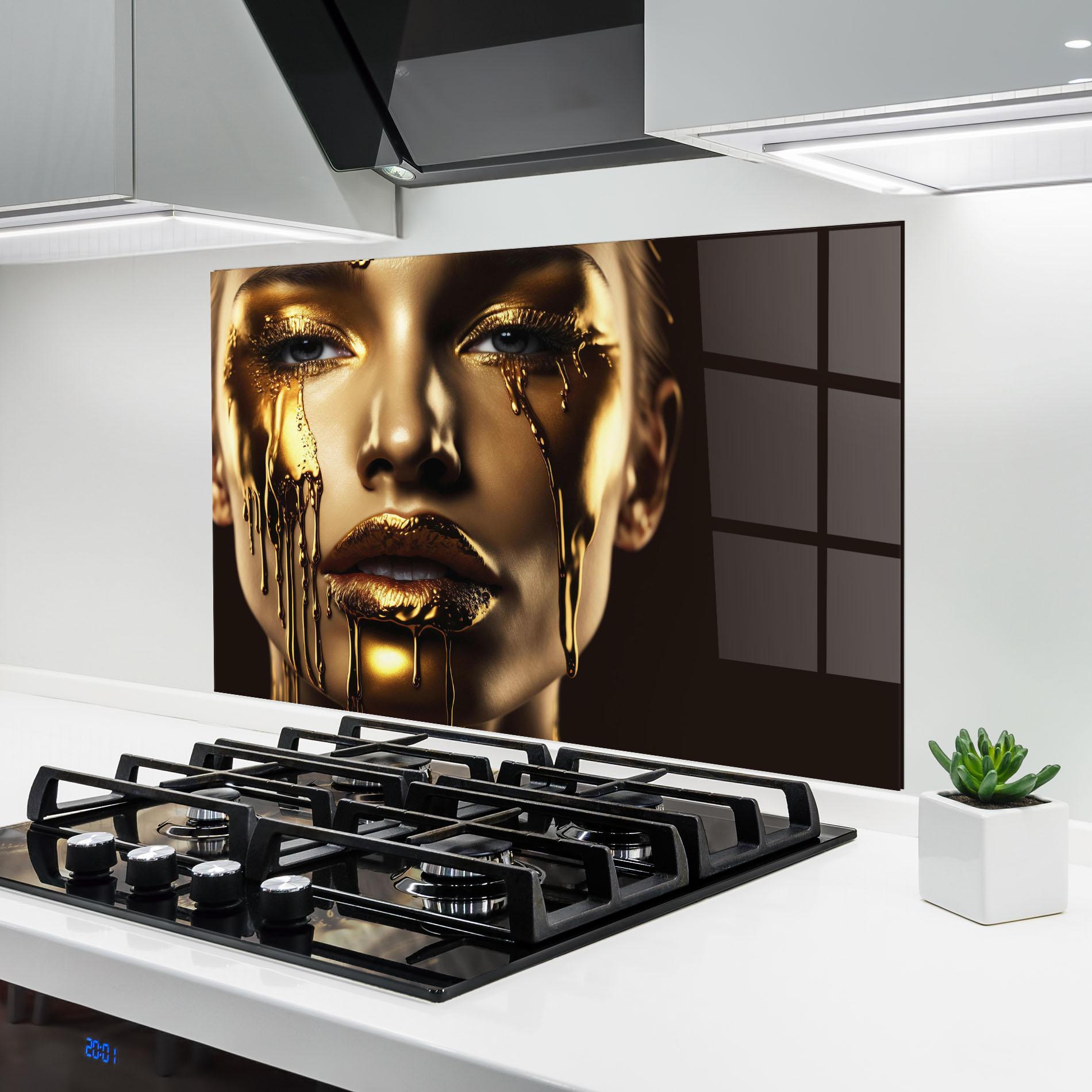 Panou Sticla Bucatarie Yellow Dripping Gold mockup 6