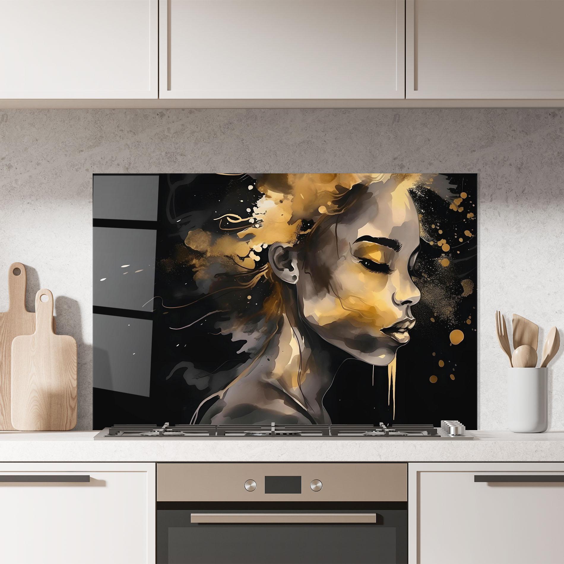 Panou Sticla Bucatarie Gold Stylish Modern mockup 7