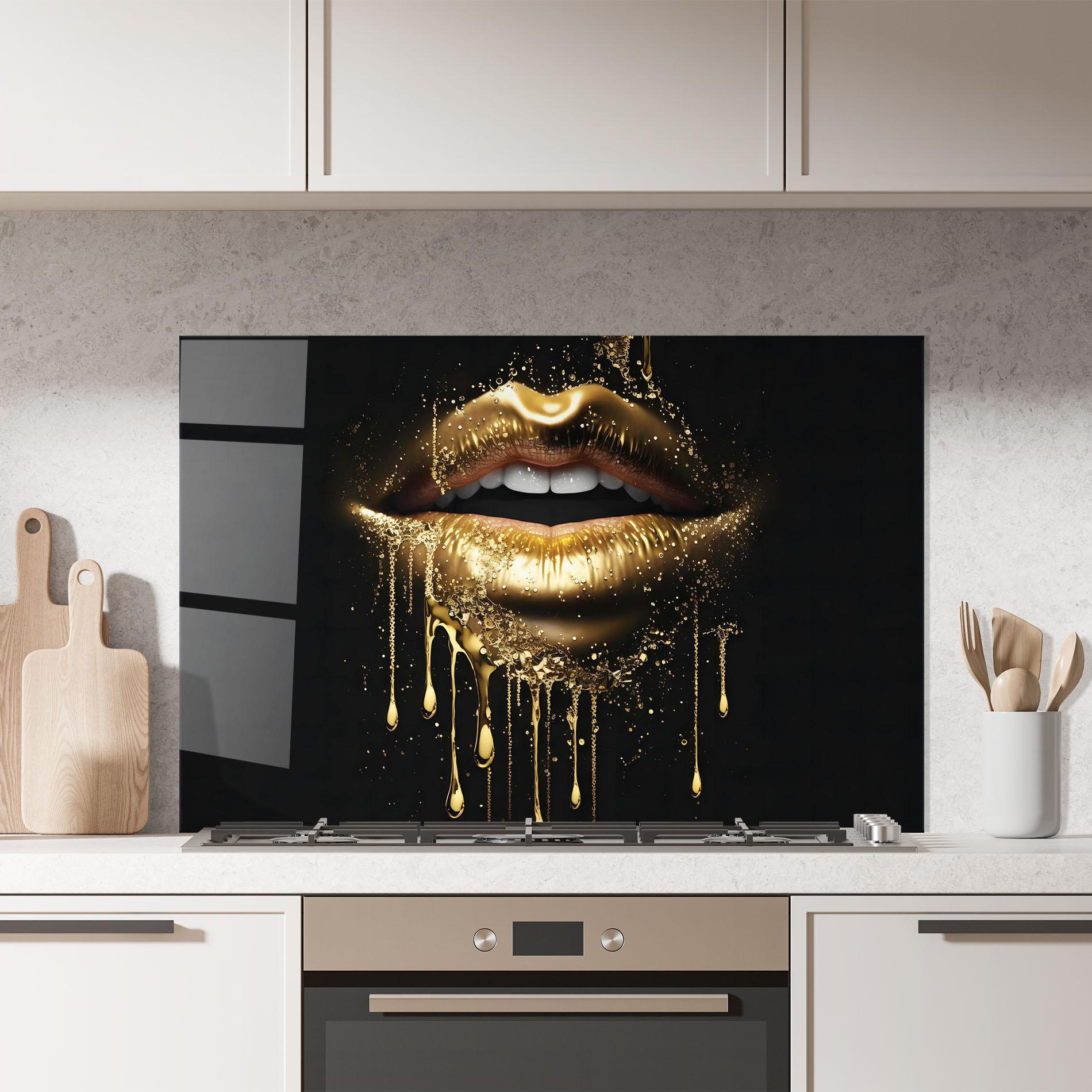 Panou Sticla Bucatarie Golden Luxury Lips mockup 7