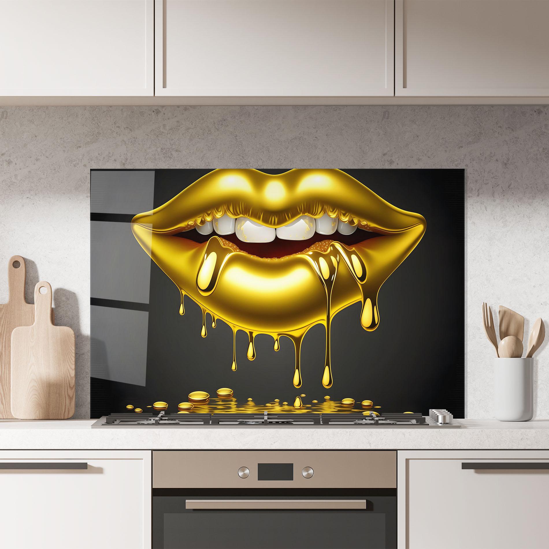 Panou Sticla Bucatarie Pop Gold Lips mockup 7