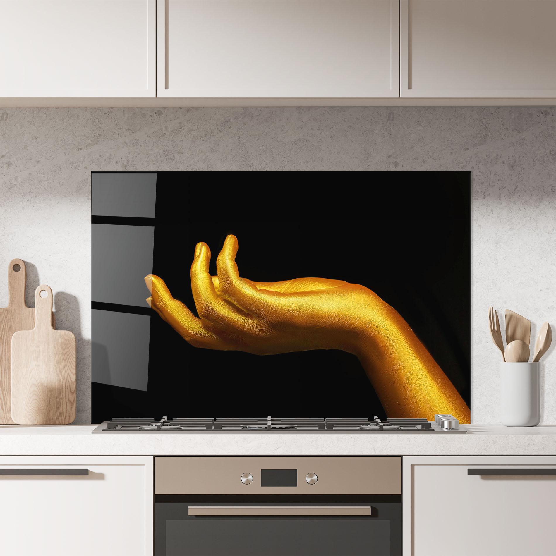 Panou Sticla Bucatarie Strong Gold Hand mockup 7