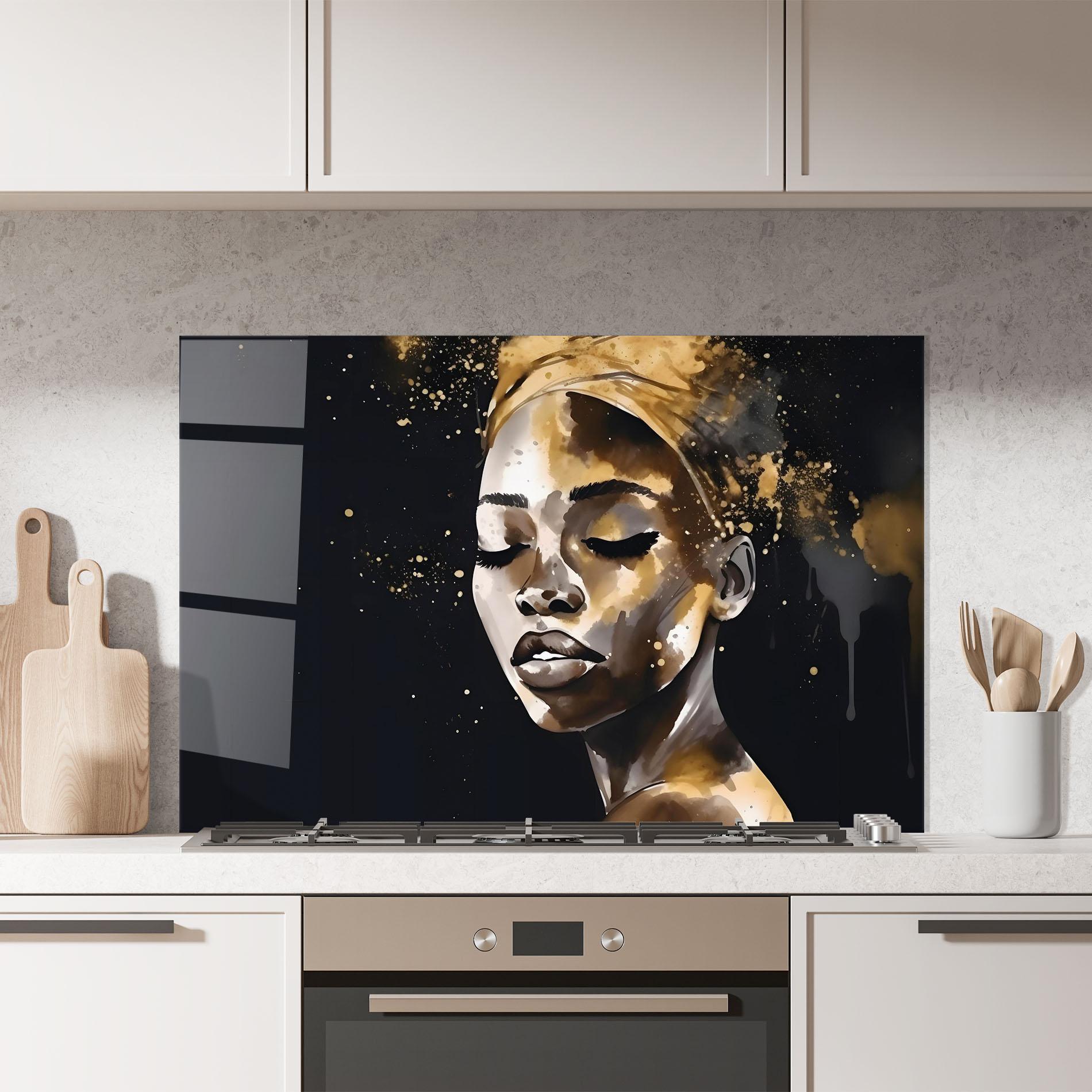 Panou Sticla Bucatarie Stylish Gold African mockup 7