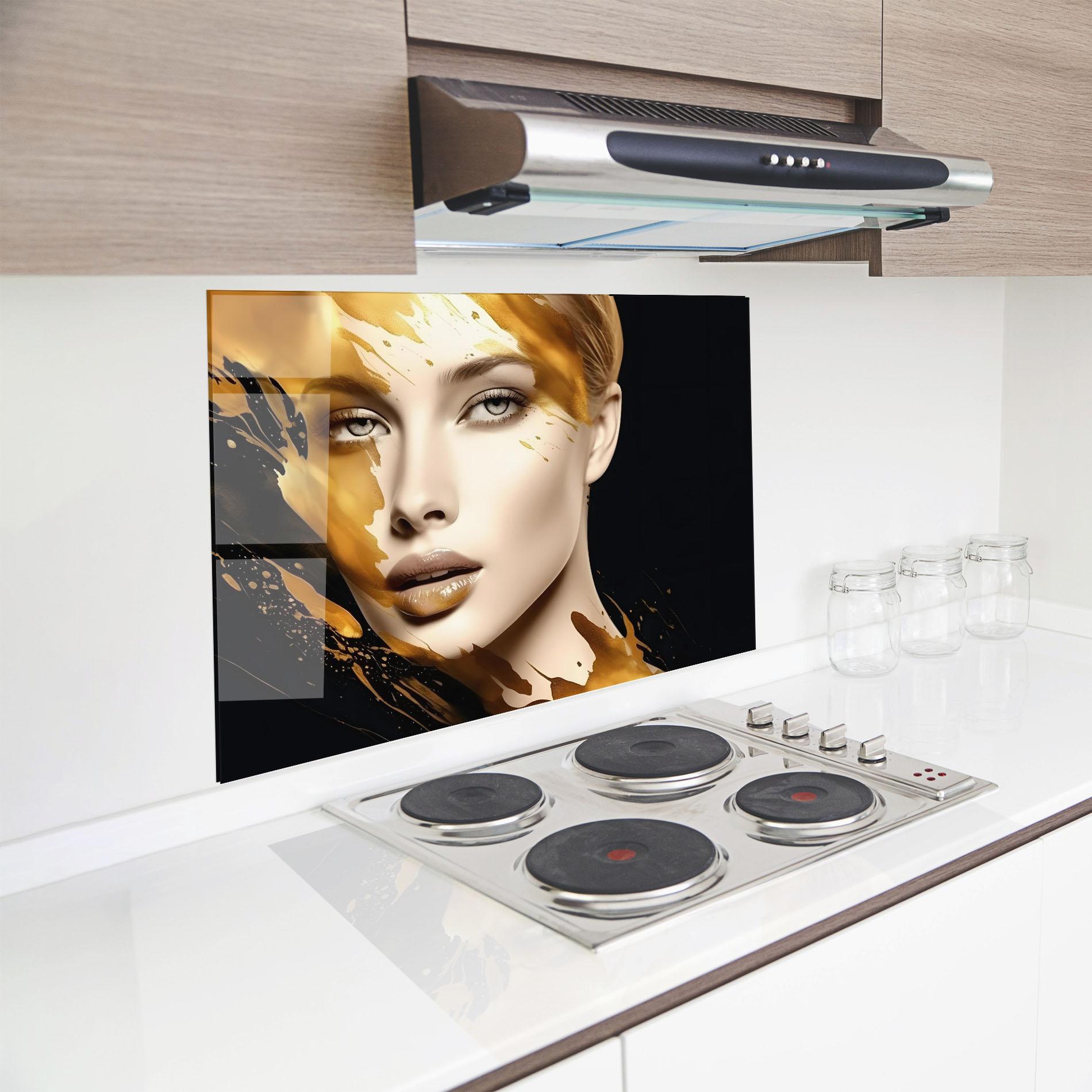Panou Sticla Bucatarie Blonde Gold Woman mockup 8