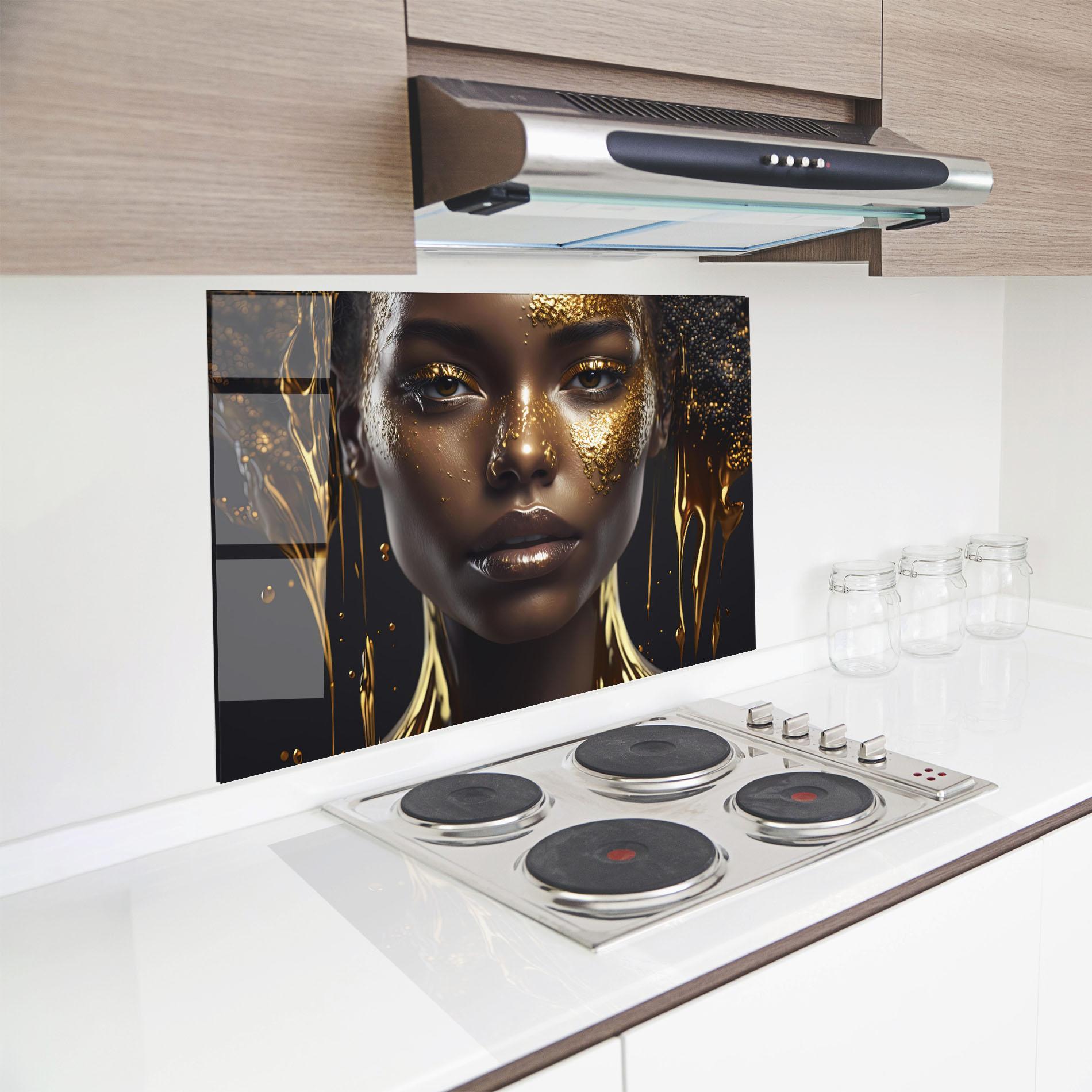 Panou Sticla Bucatarie Gold Portrait Falling mockup 8