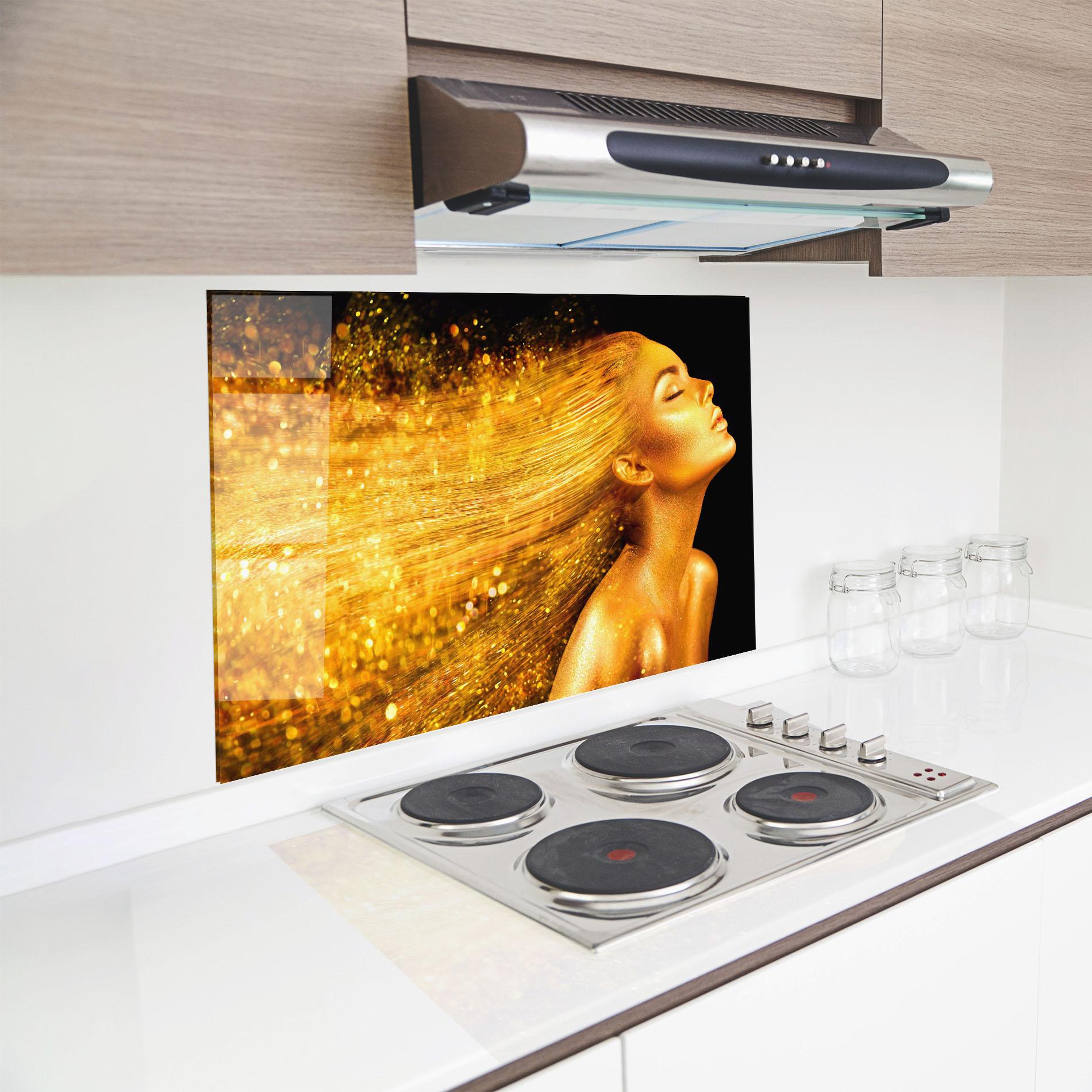 Panou Sticla Bucatarie Golden Girl mockup 8