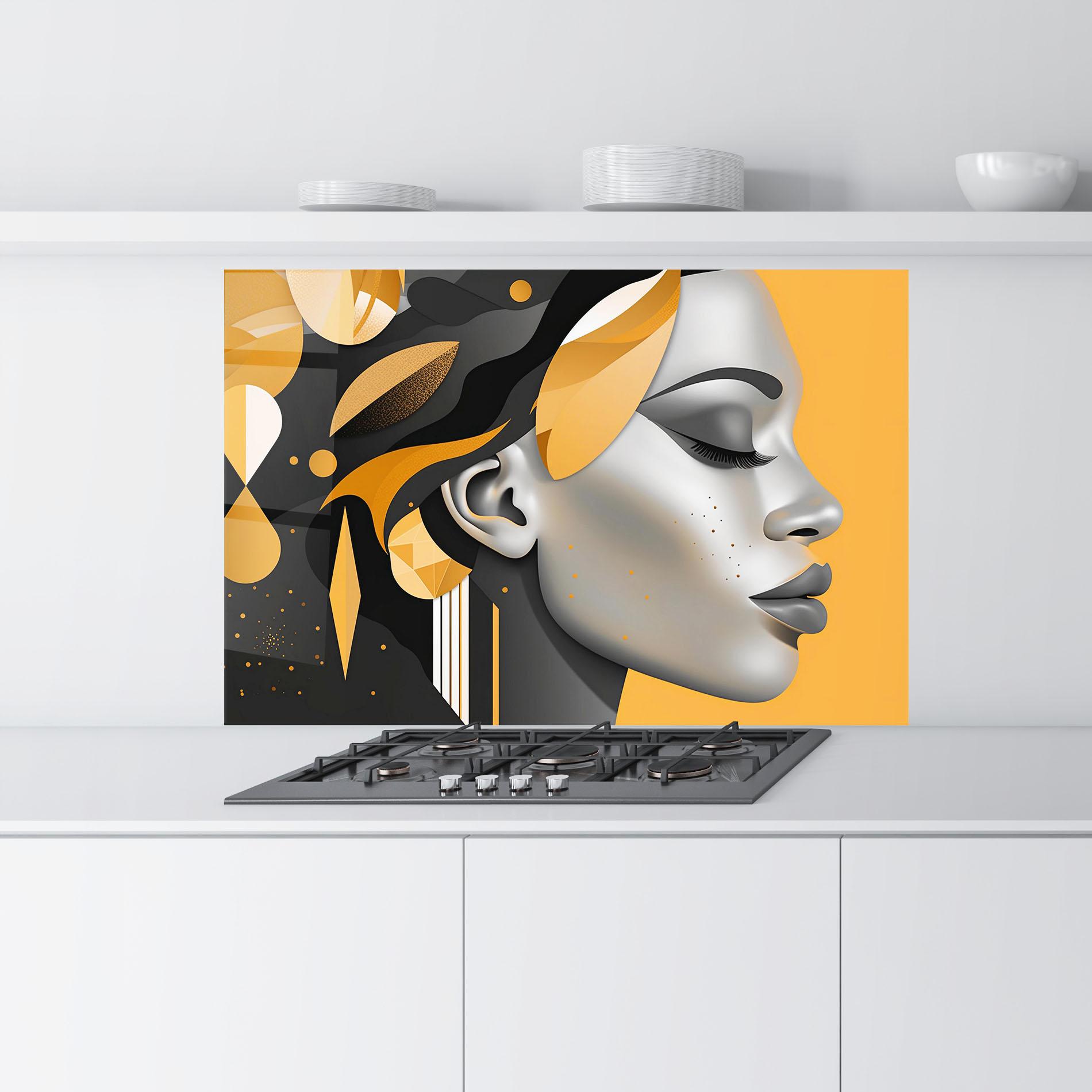 Panou Sticla Bucatarie Dreamy Grey Woman mockup 9