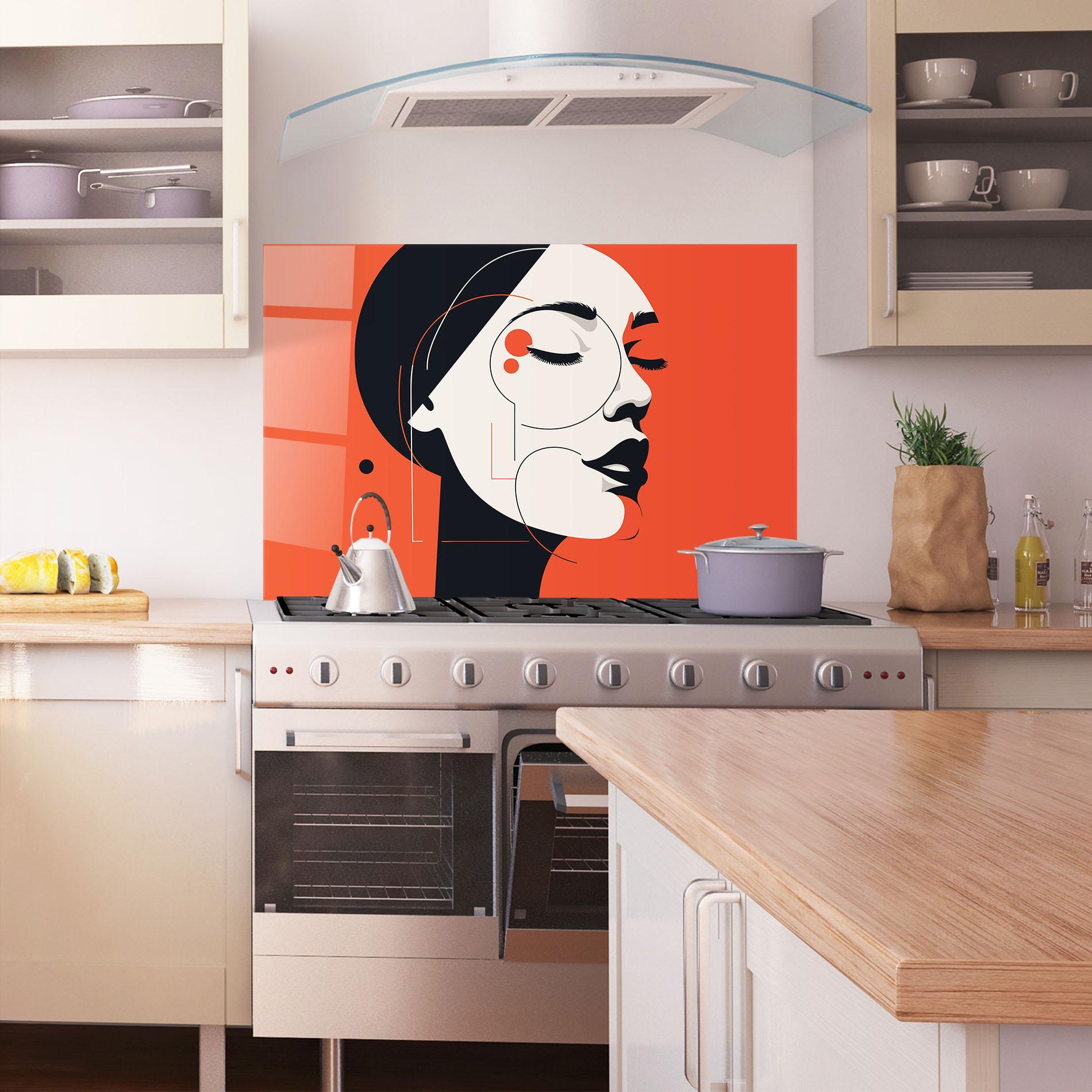 Panou Sticla Bucatarie Abstract White Face mockup 1