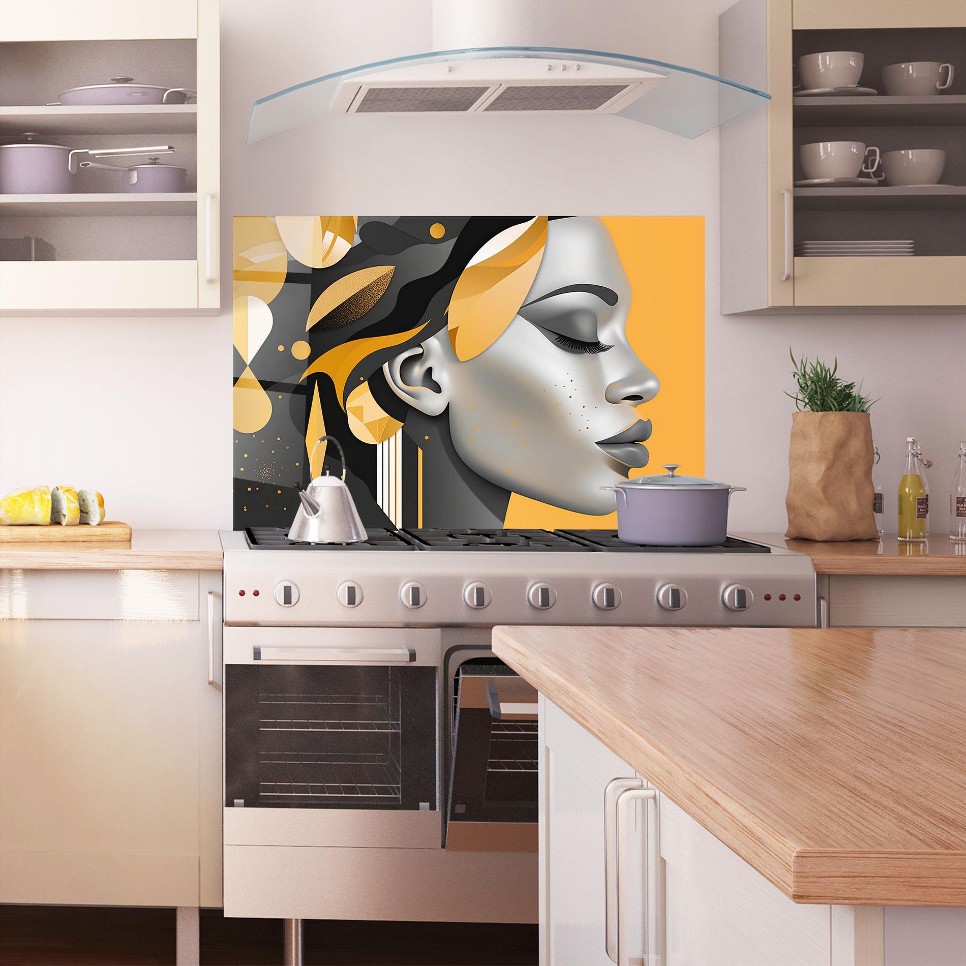 Panou Sticla Bucatarie Dreamy Grey Woman mockup 1