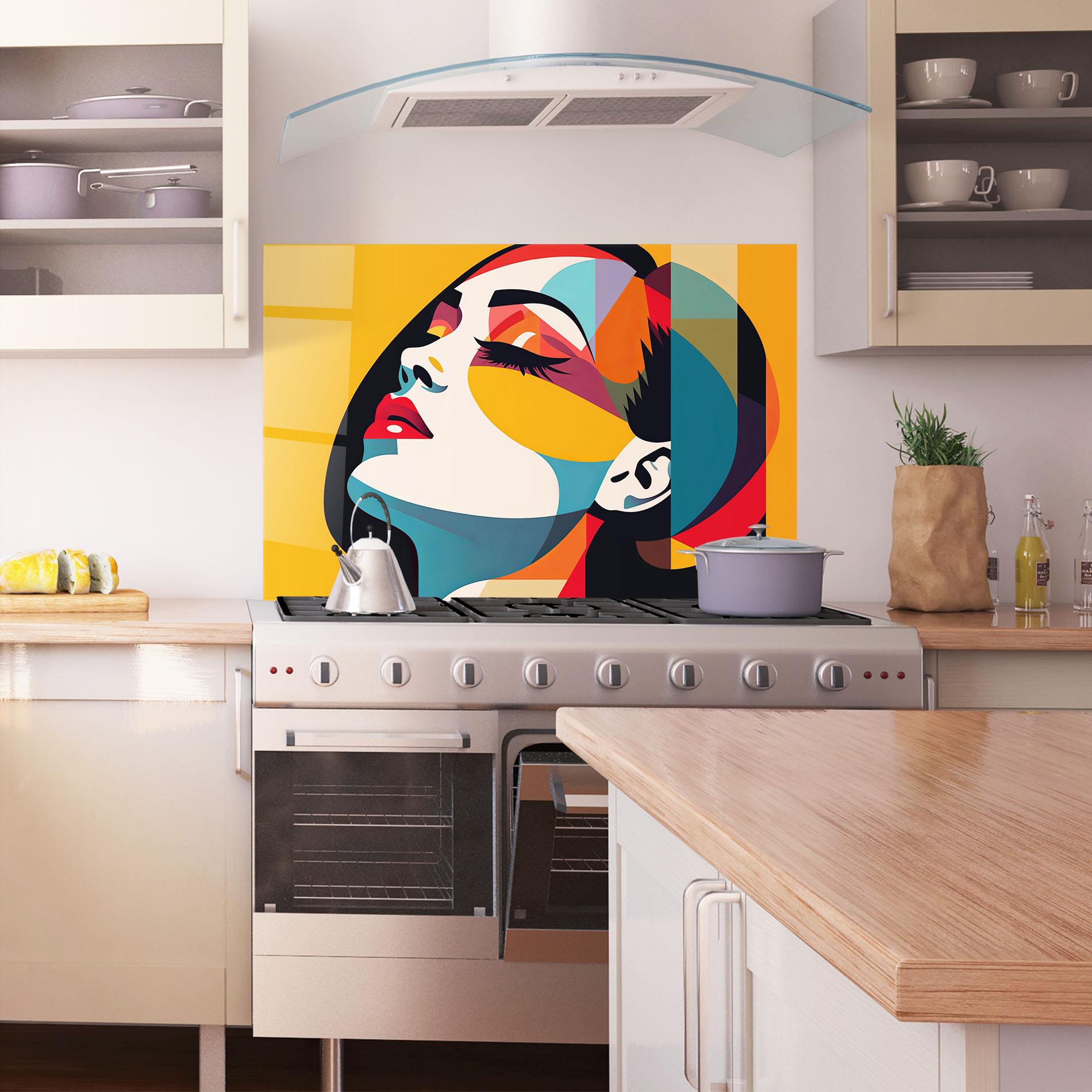 Panou Sticla Bucatarie Dreamy Yellow Female mockup 1