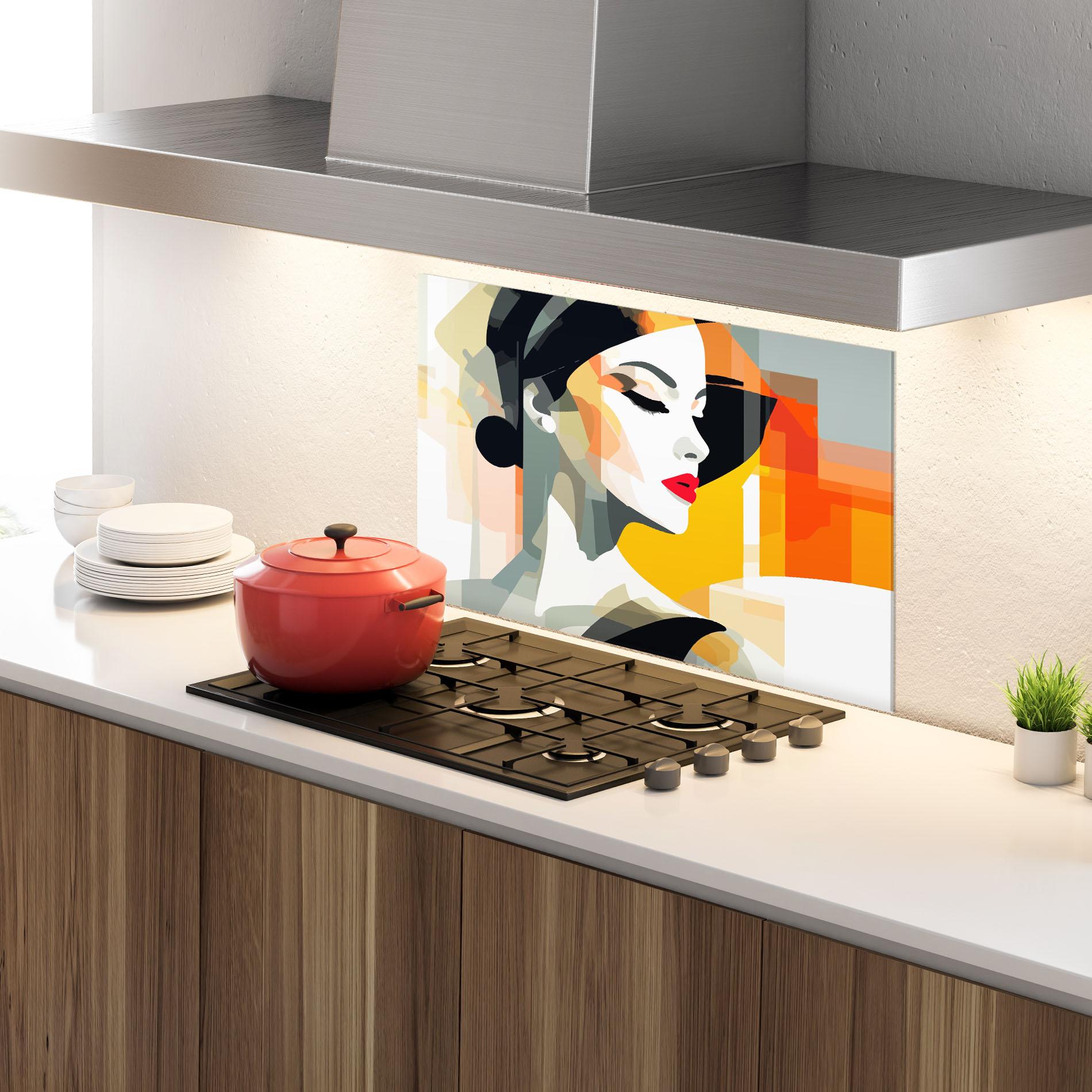 Panou Sticla Bucatarie Art Woman View mockup 4