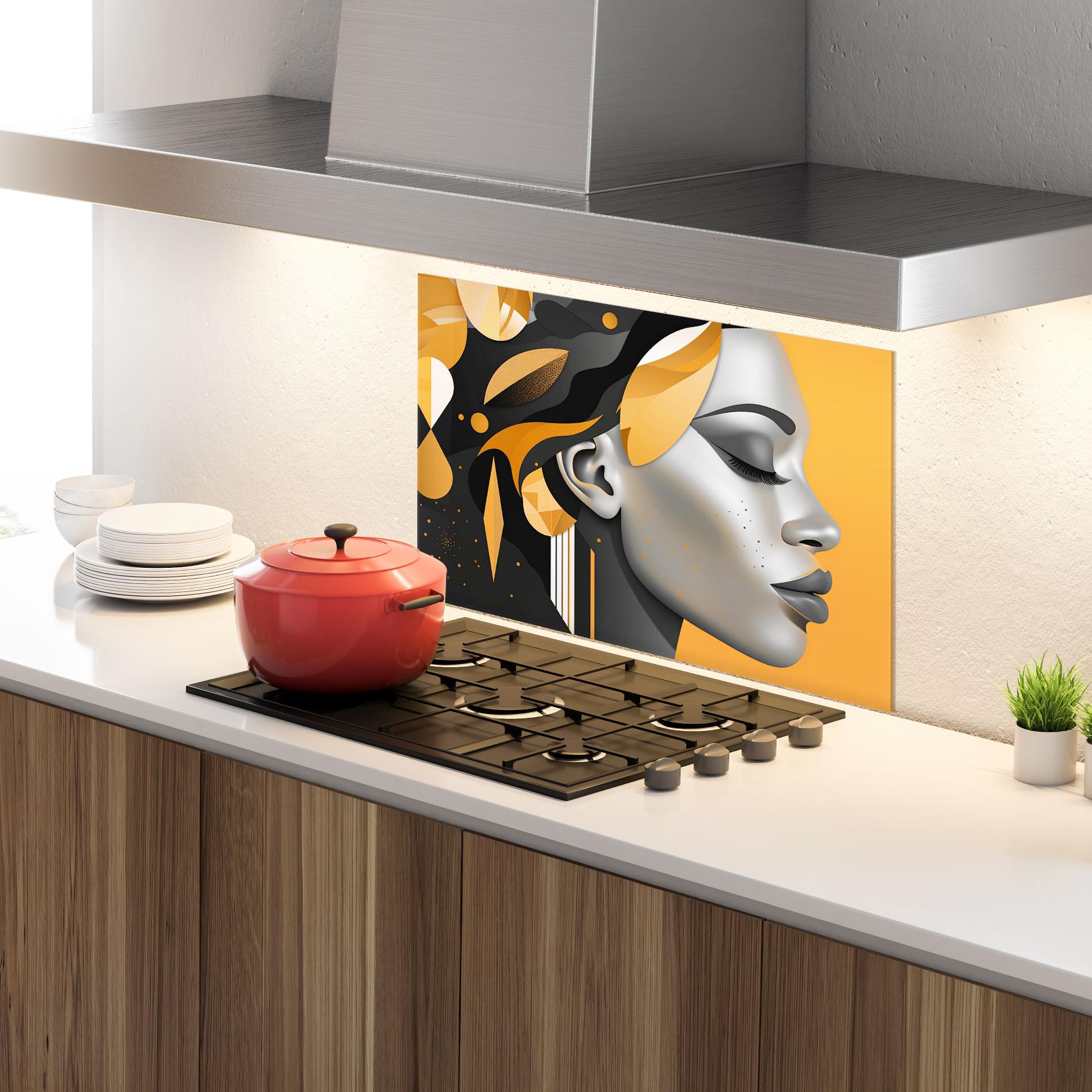 Panou Sticla Bucatarie Dreamy Grey Woman mockup 4