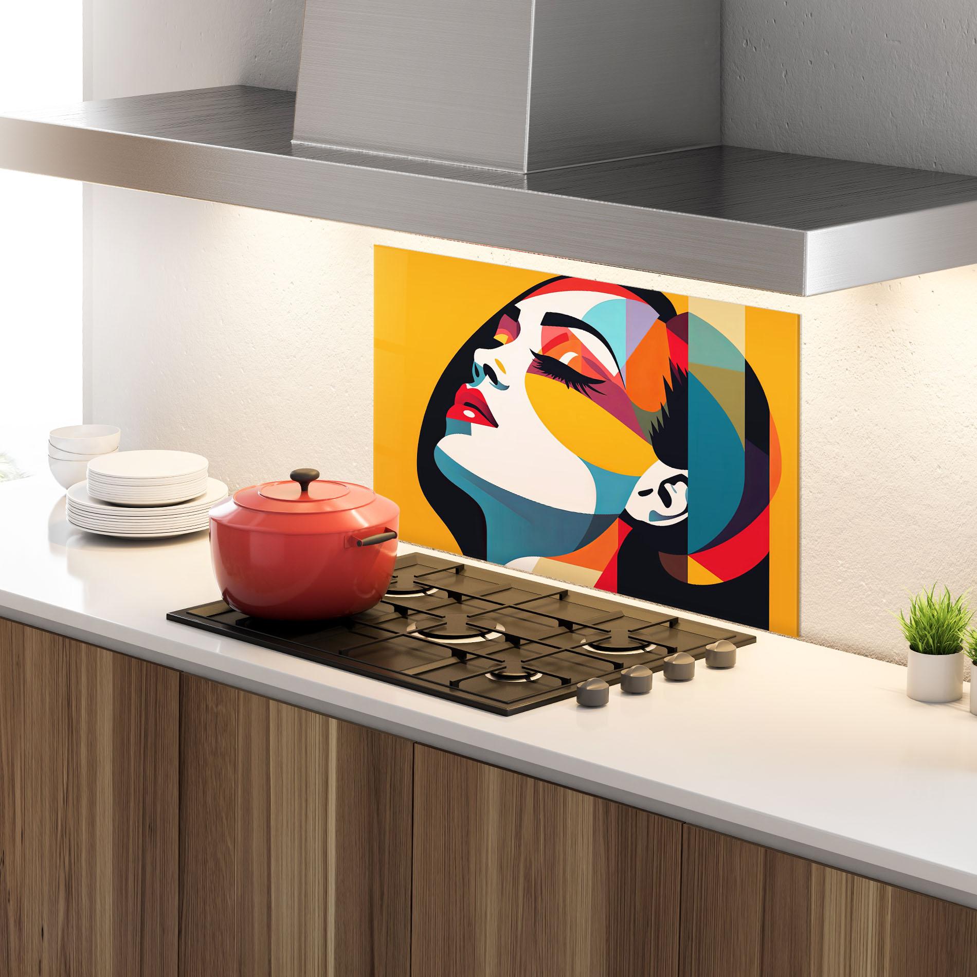 Panou Sticla Bucatarie Dreamy Yellow Female mockup 4