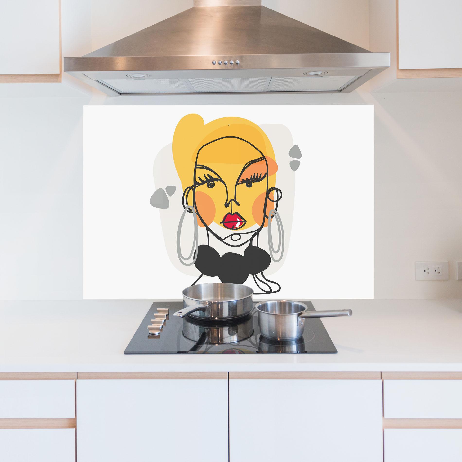 Panou Sticla Bucatarie Abstract Blonde Face mockup 5