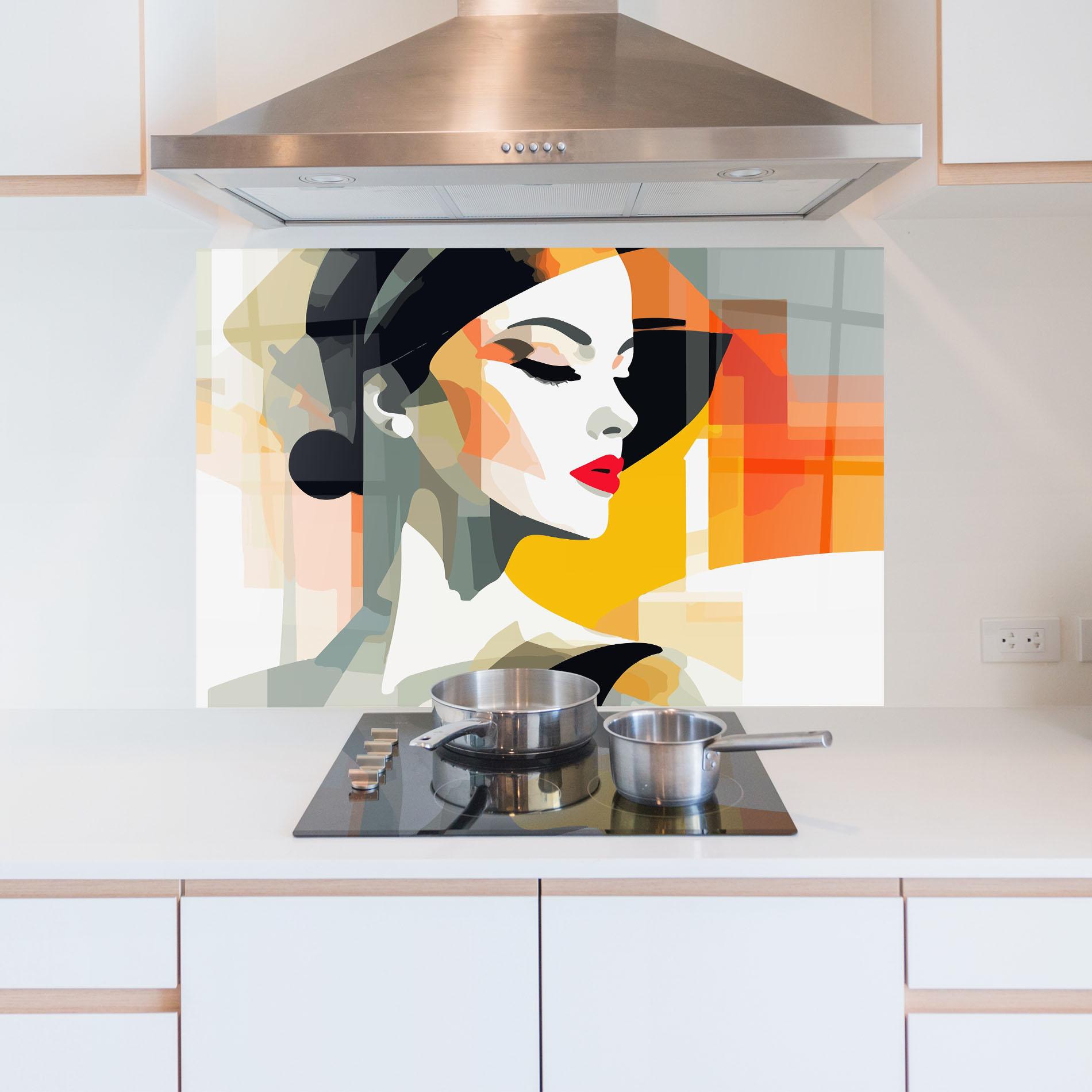 Panou Sticla Bucatarie Art Woman View mockup 5