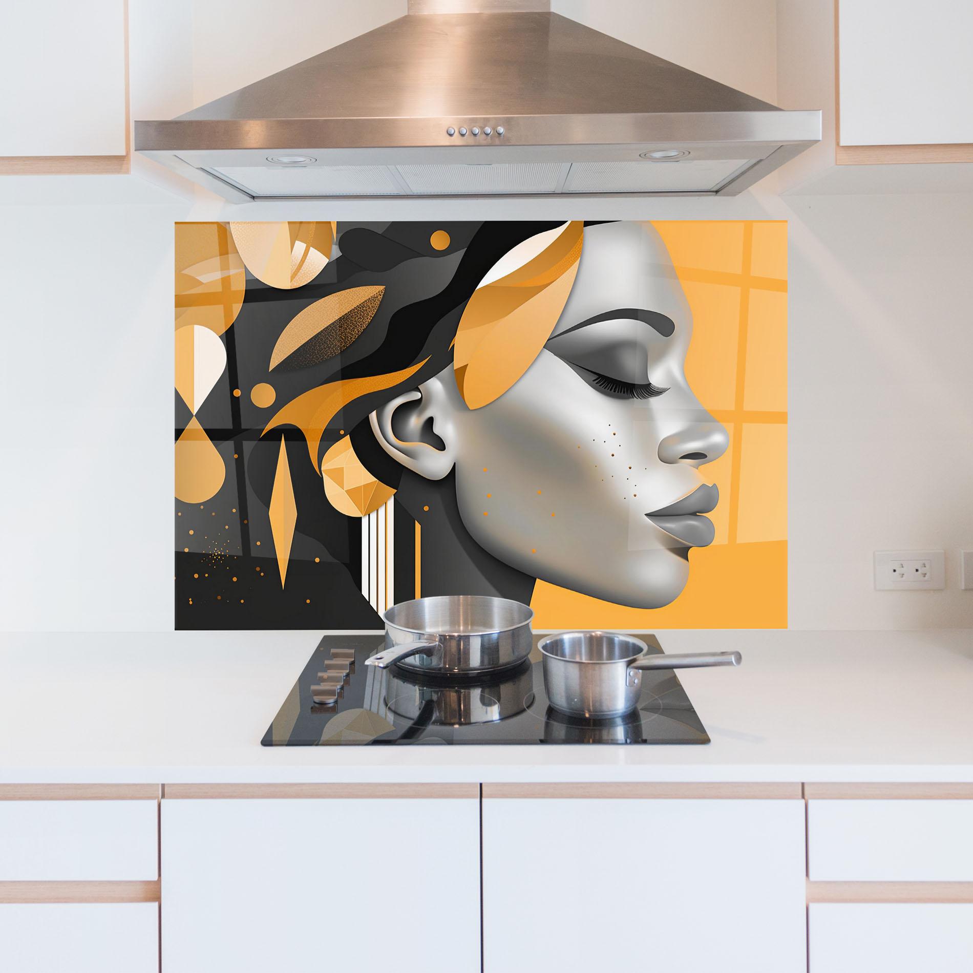 Panou Sticla Bucatarie Dreamy Grey Woman mockup 5