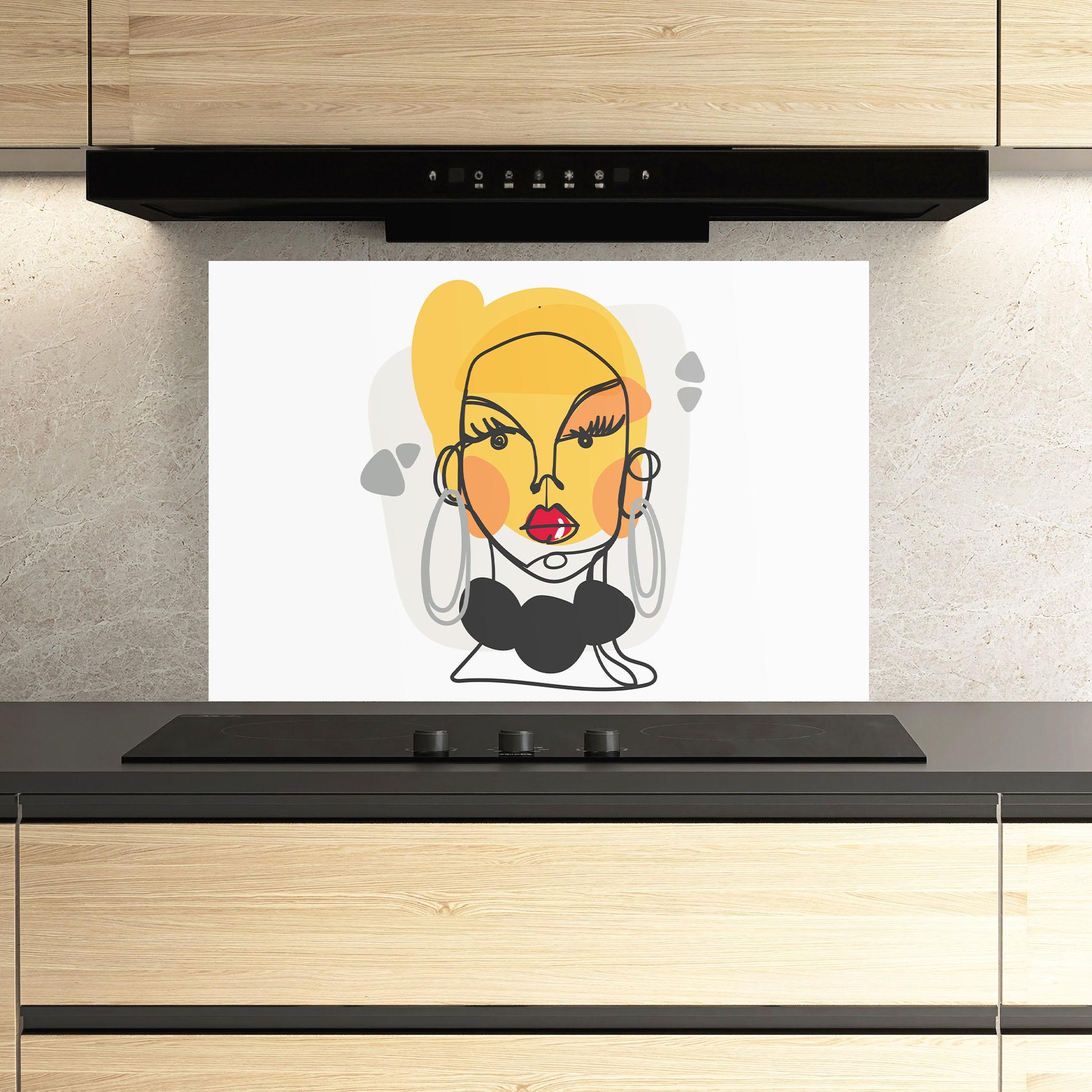 Panou Sticla Bucatarie Abstract Blonde Face mockup 3