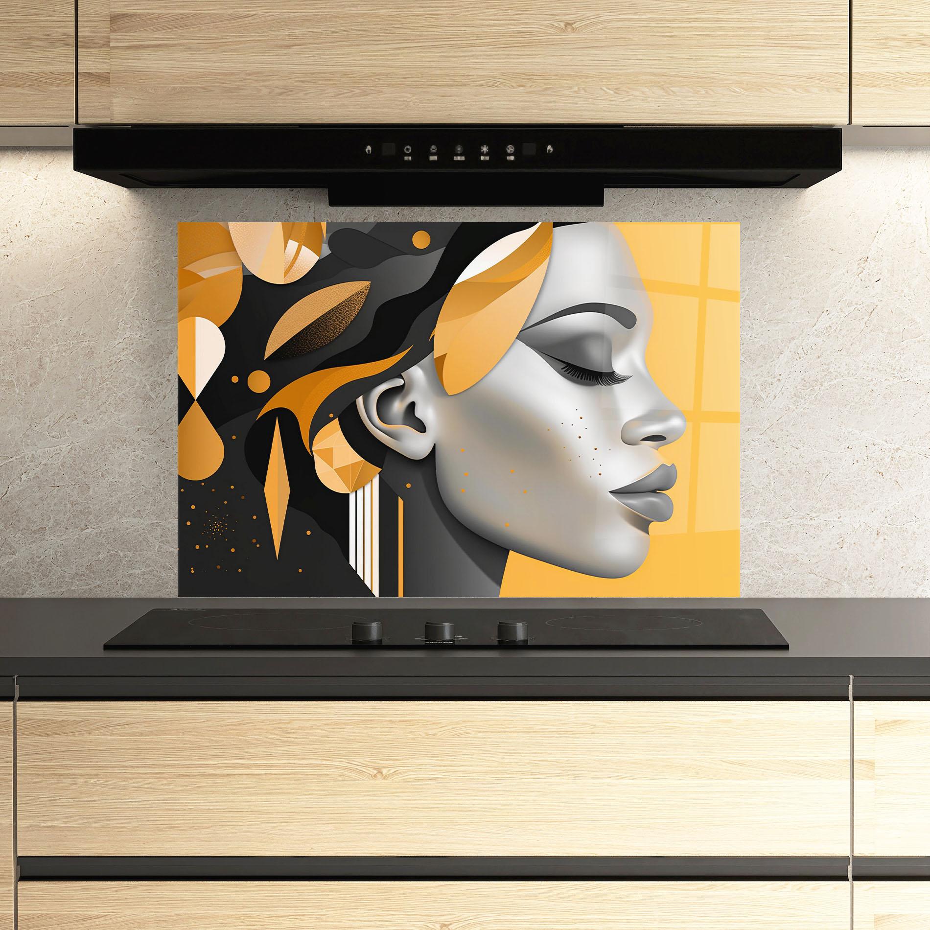 Panou Sticla Bucatarie Dreamy Grey Woman mockup 3