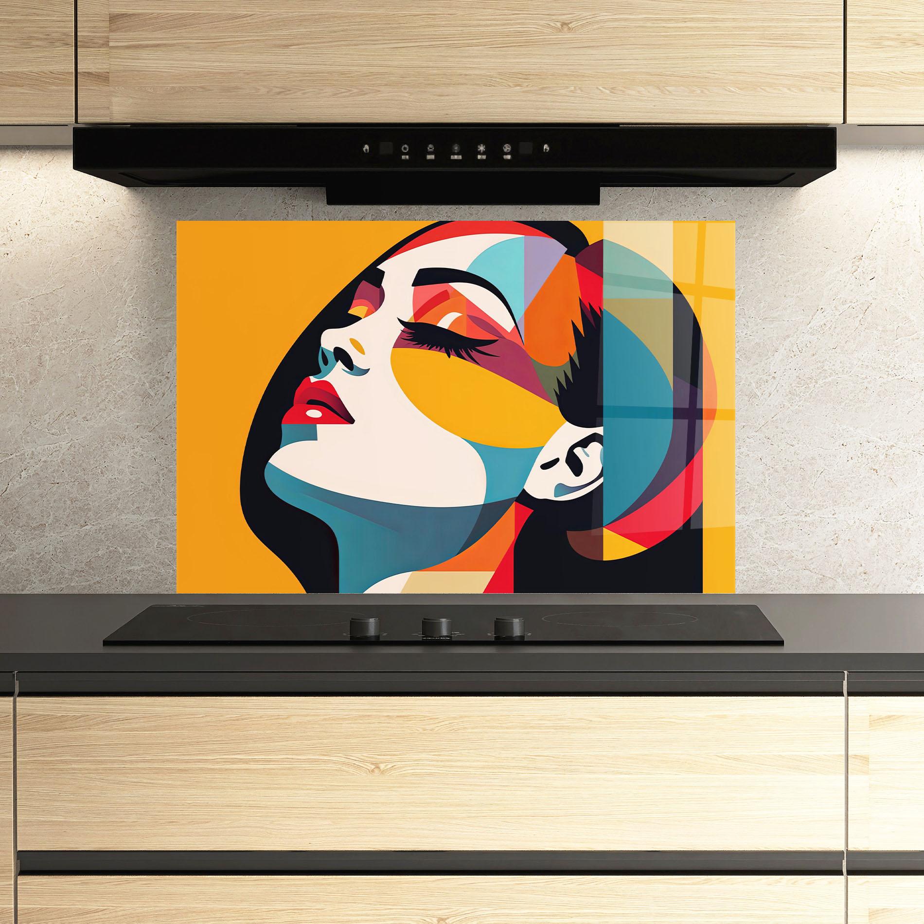 Panou Sticla Bucatarie Dreamy Yellow Female mockup 3