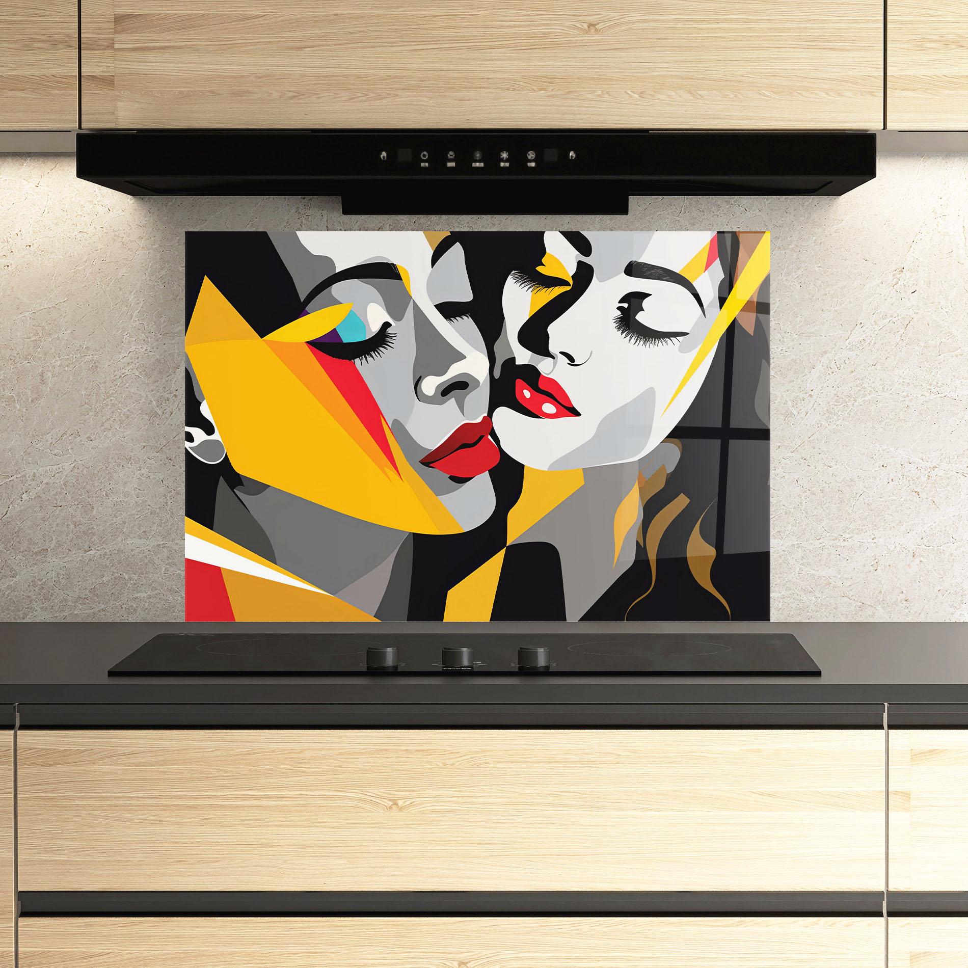 Panou Sticla Bucatarie Grey Yellow Women mockup 3