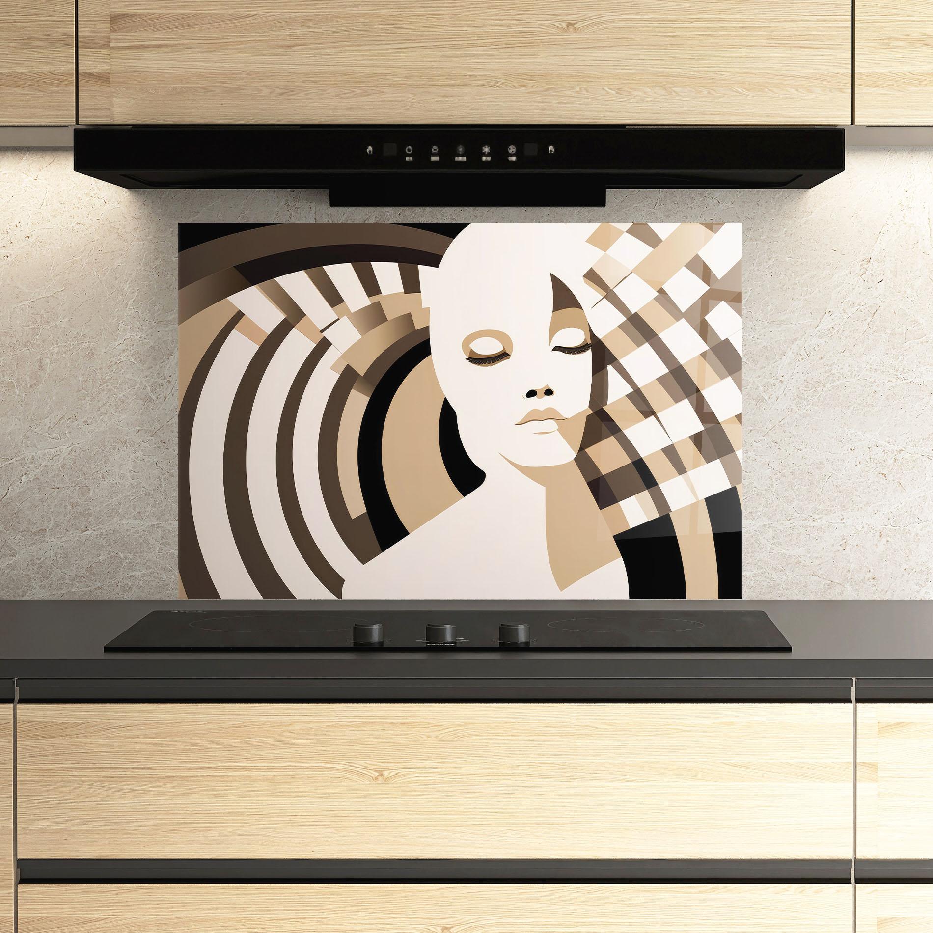 Panou Sticla Bucatarie Op Art Portrait mockup 3