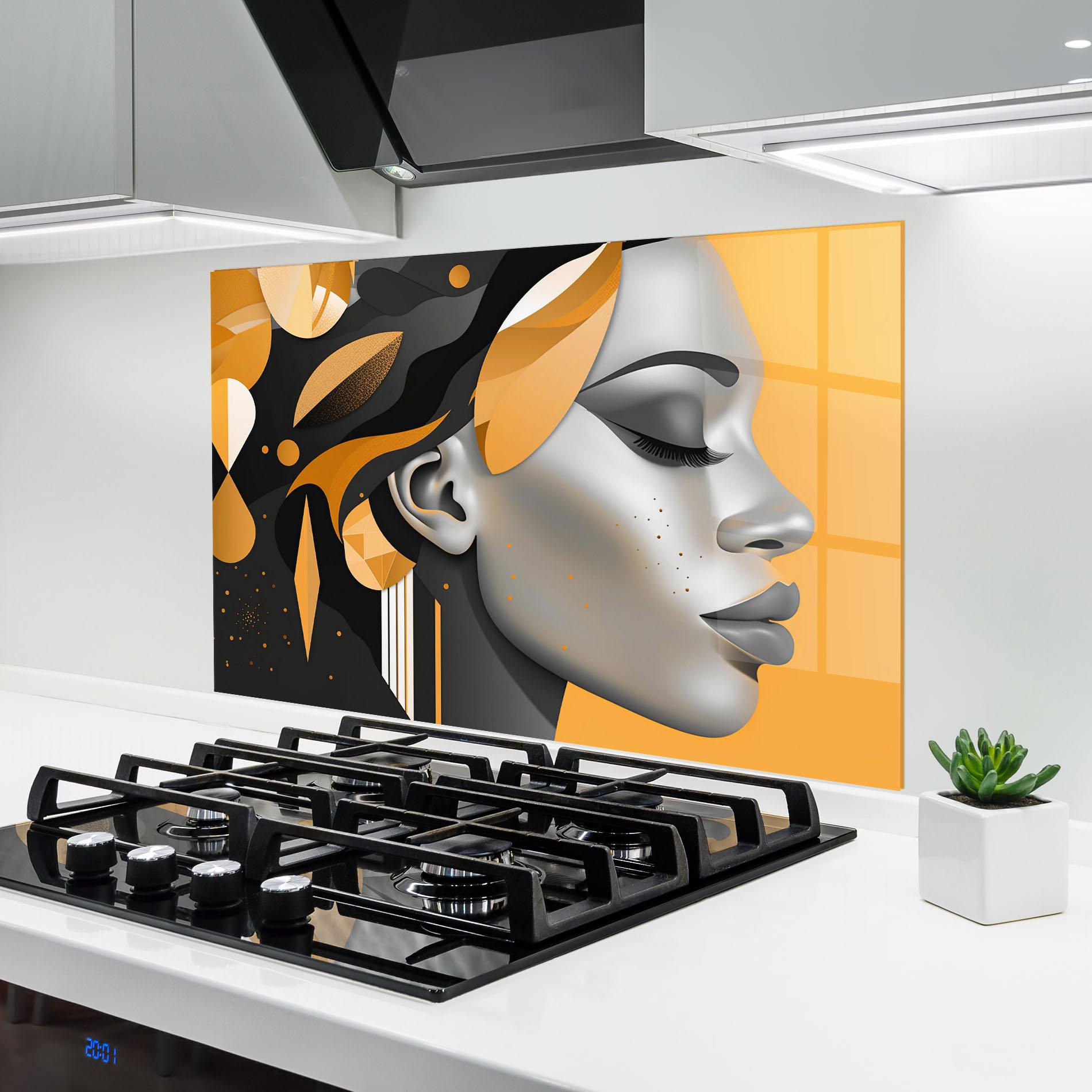 Panou Sticla Bucatarie Dreamy Grey Woman mockup 6