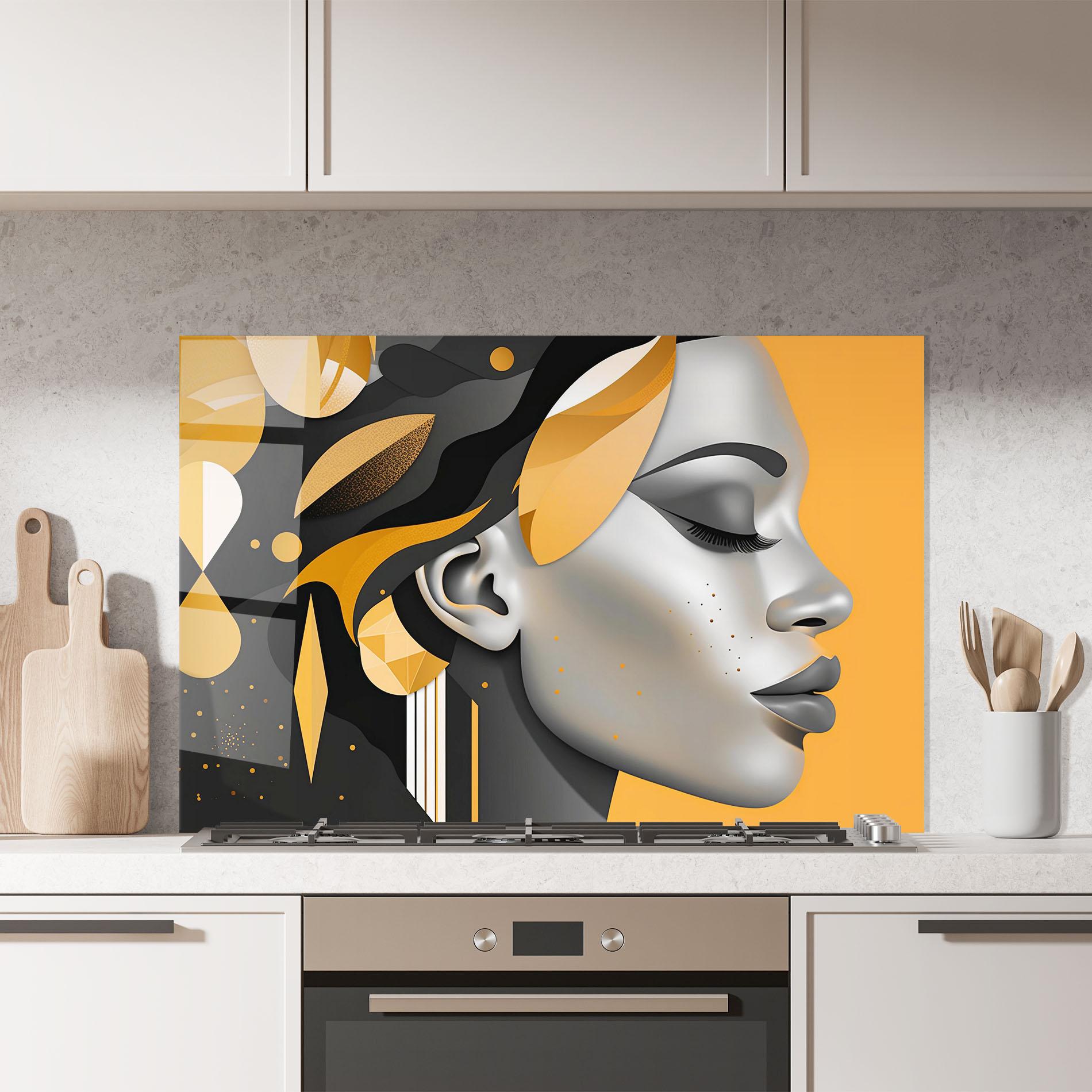 Panou Sticla Bucatarie Dreamy Grey Woman mockup 7