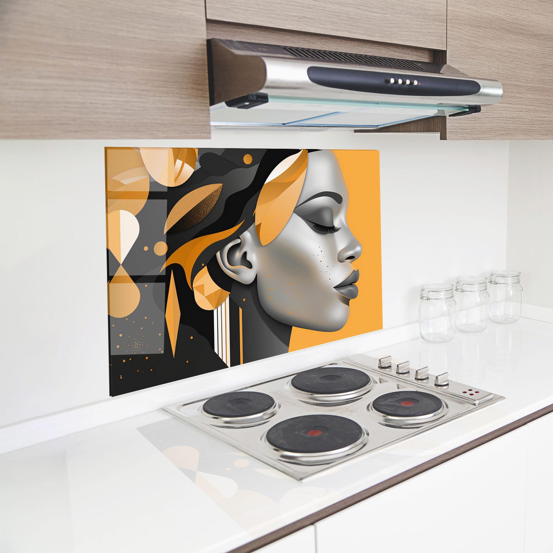 Panou Sticla Bucatarie Dreamy Grey Woman mockup 8