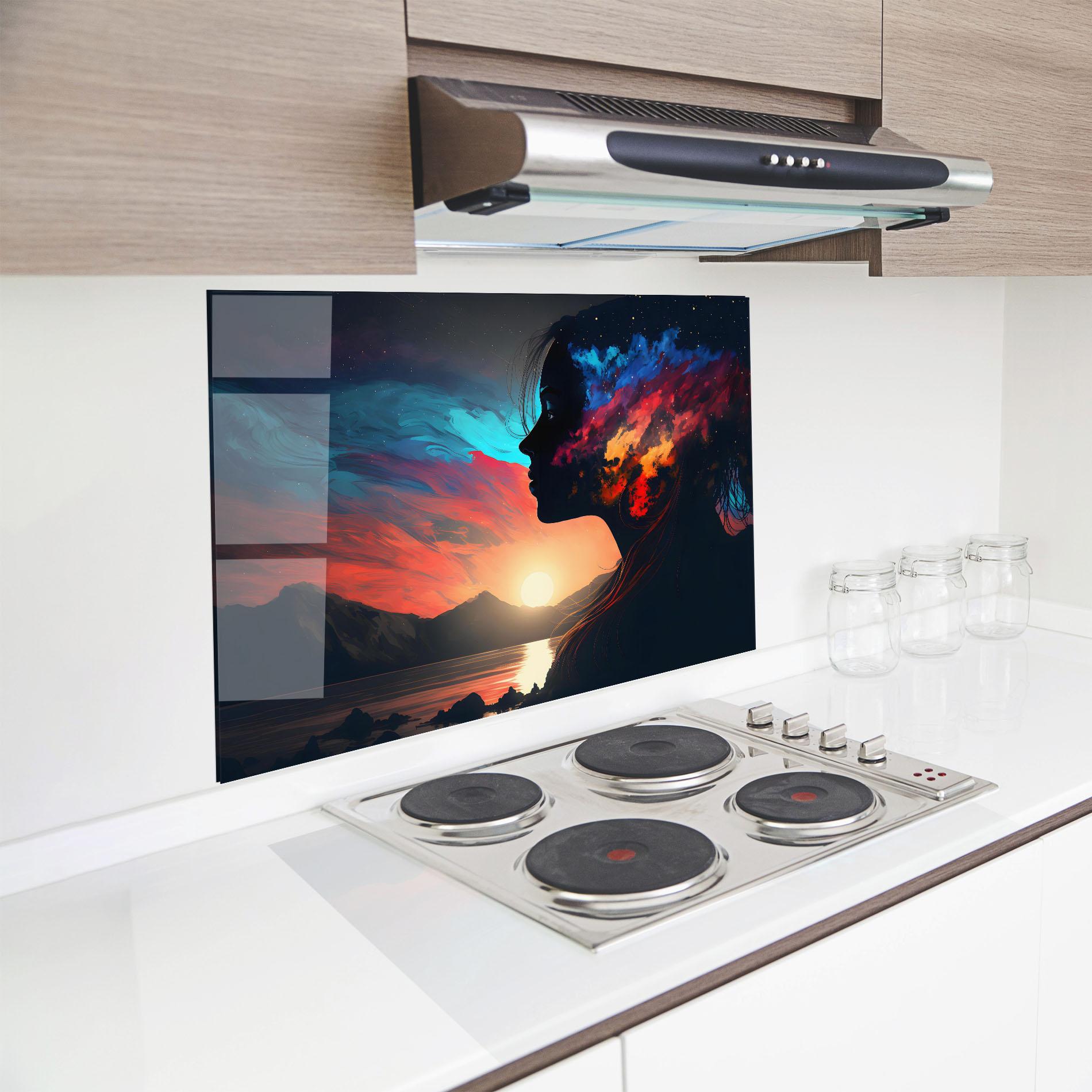 Panou Sticla Bucatarie Mystical Woman Silhouette mockup 8