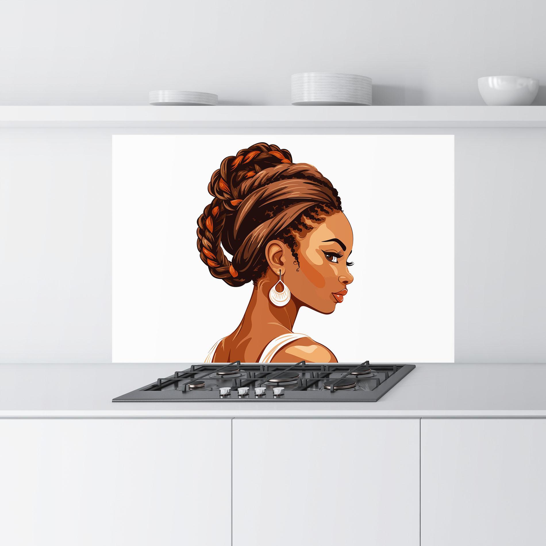 Panou Sticla Bucatarie Pretty African Lady mockup 9