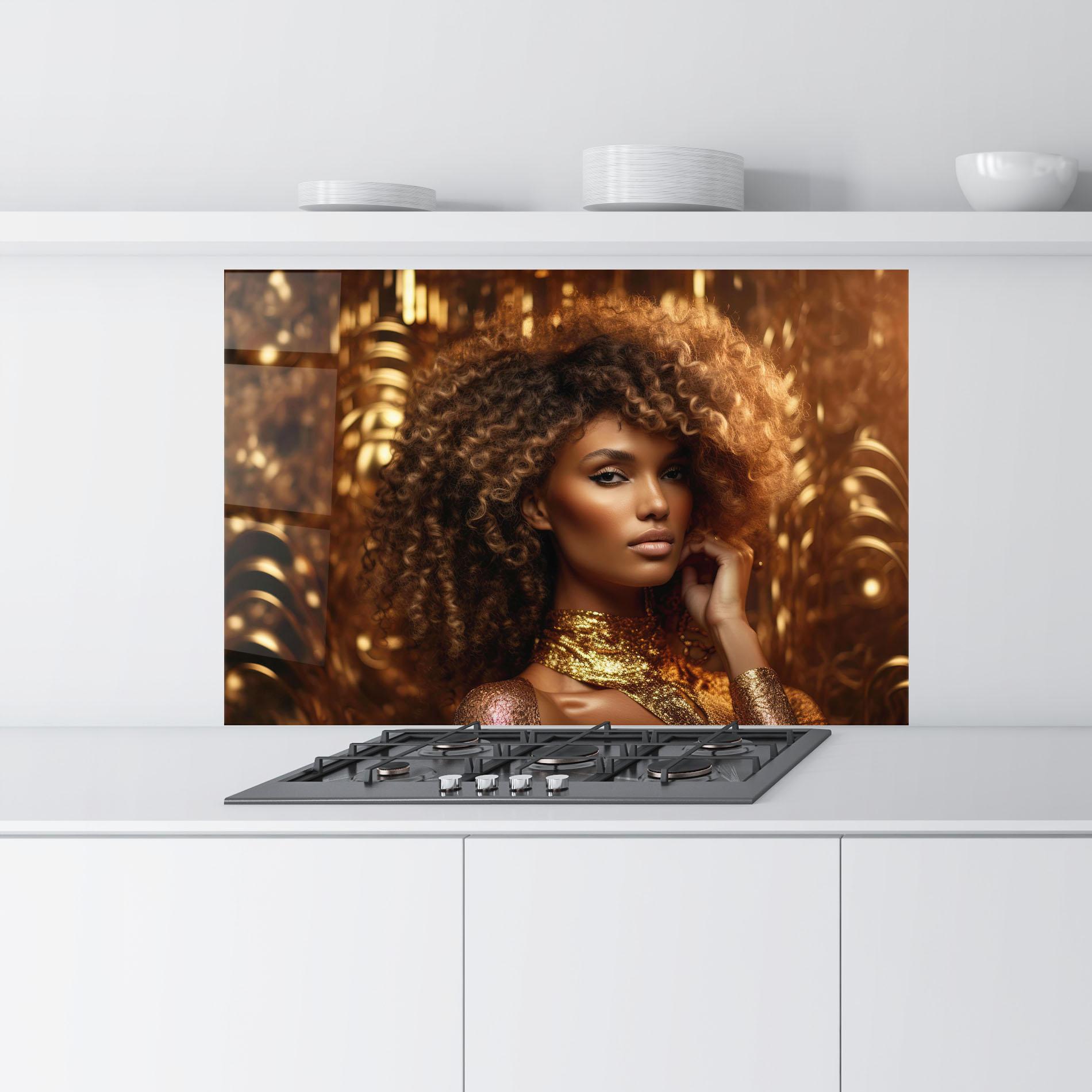 Panou Sticla Bucatarie Radiant Bronze Goddess mockup 9
